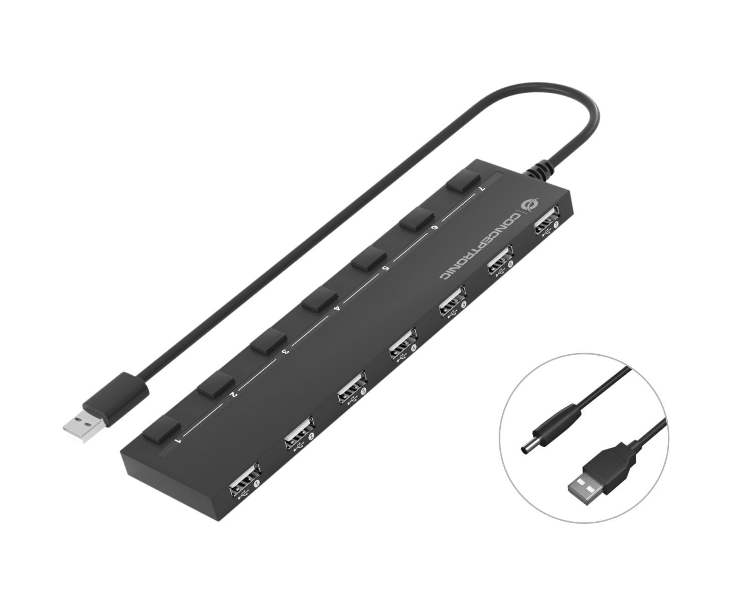 Conceptronic HUBBIES08B hub di interfaccia USB 2.0 480 Mbit/s Nero