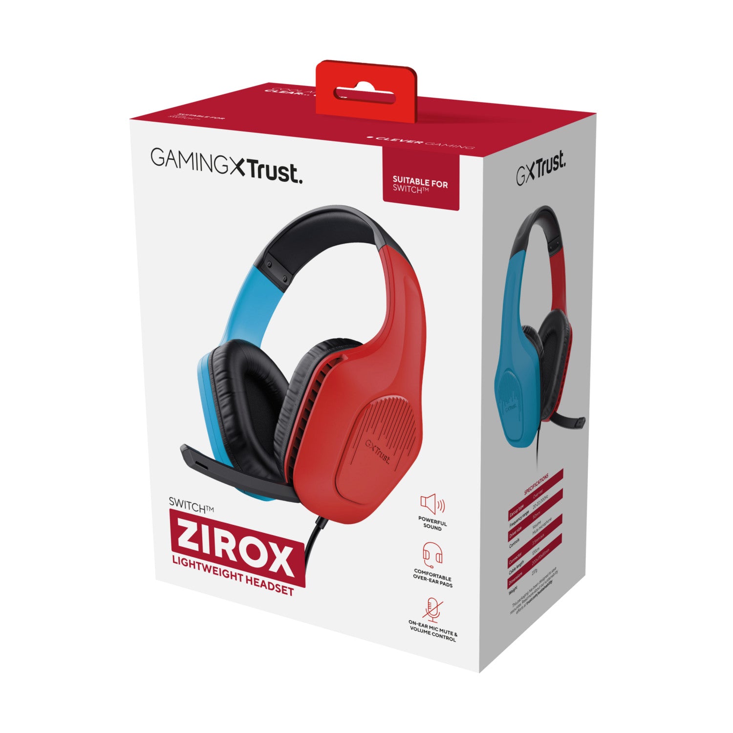 Trust GXT 416S Zirox Cuffie Cablato a Padiglione Gaming Nero Ciano Rosso