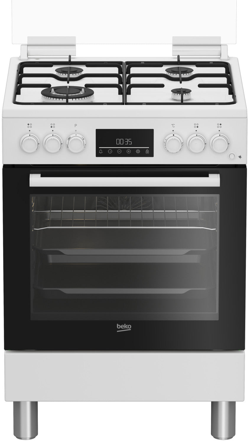 Beko Cucina Forno Elettrico Ventilato con Grill Elettrico e Timer ,coperchio in vetro, ventilazione tangenziale, Classe A, Display LED XL, Bianco