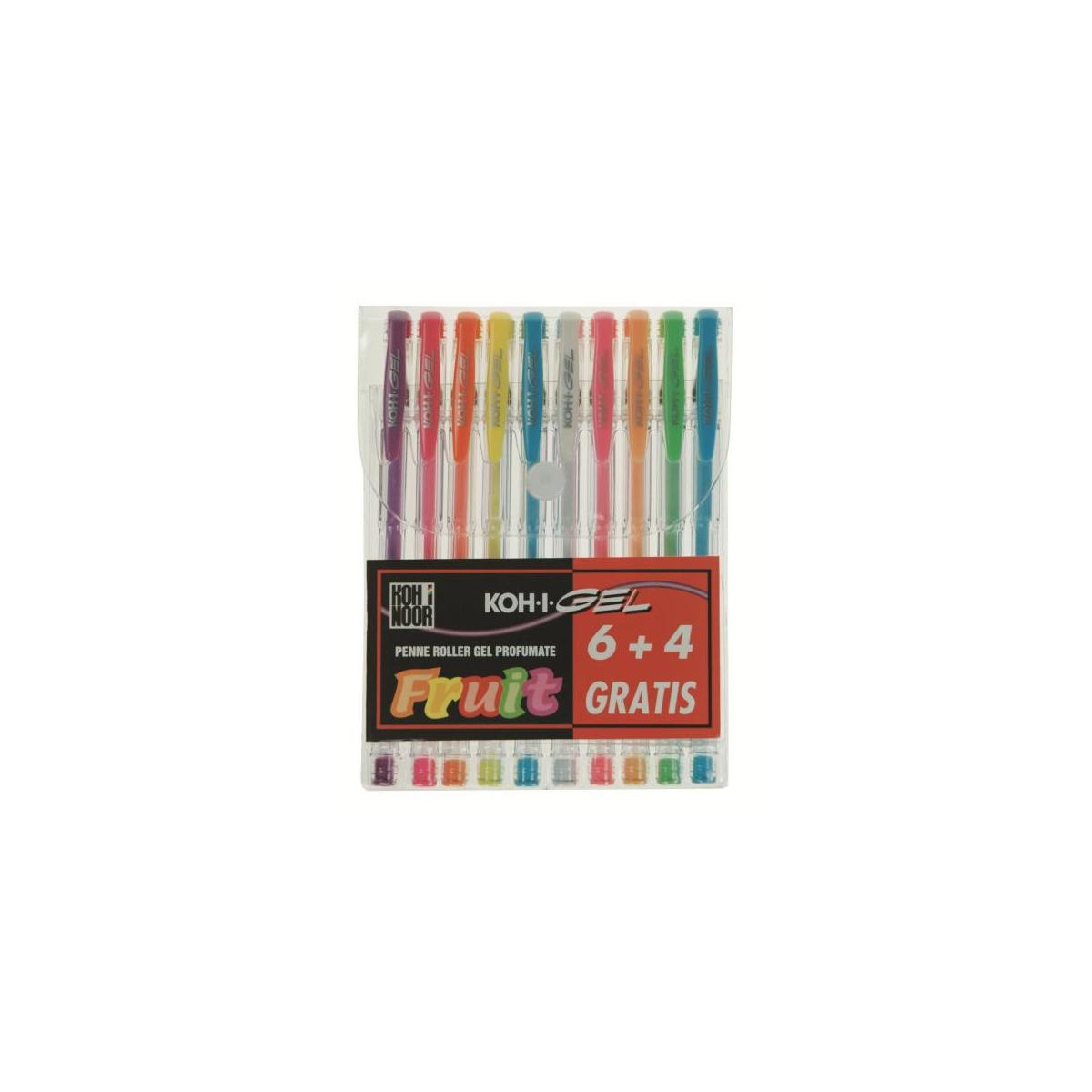 Koh-I-Noor NAGP10P penna gel Penna in gel con cappuccio Blu, Verde, Arancione, Rosa, Rosso, Viola, Bianco, Giallo 10 pz
