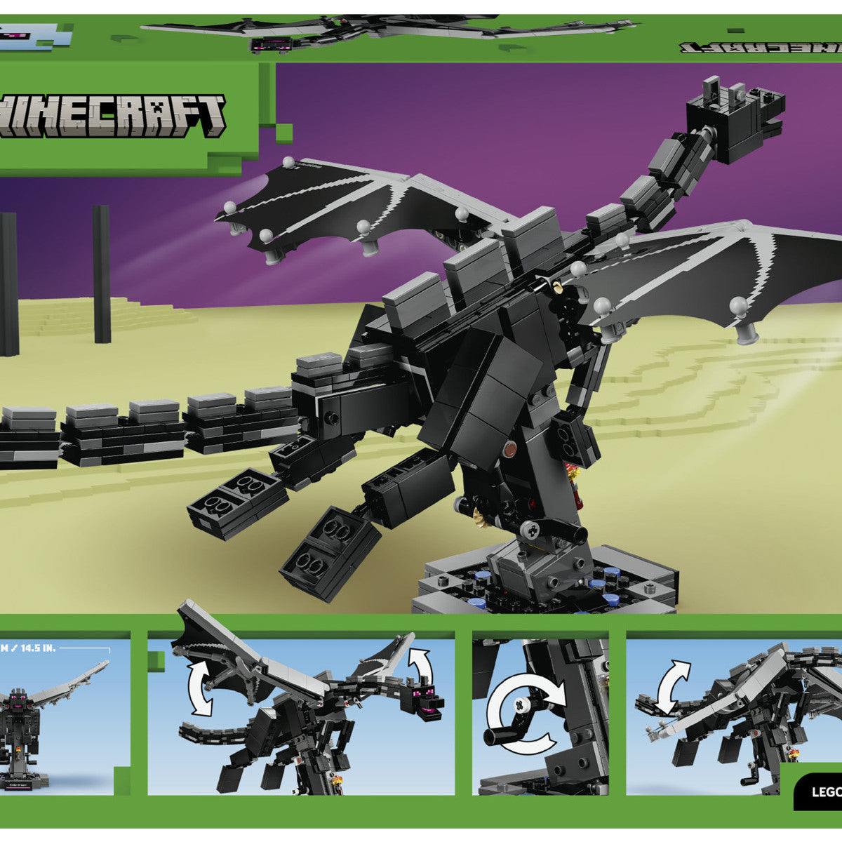 LEGO Minecraft 21595 Drago Dell'End - Set Da Costruzione 710 Pezzi Con Ali Mobili, Parti Snodabili E Supporto - Età 10