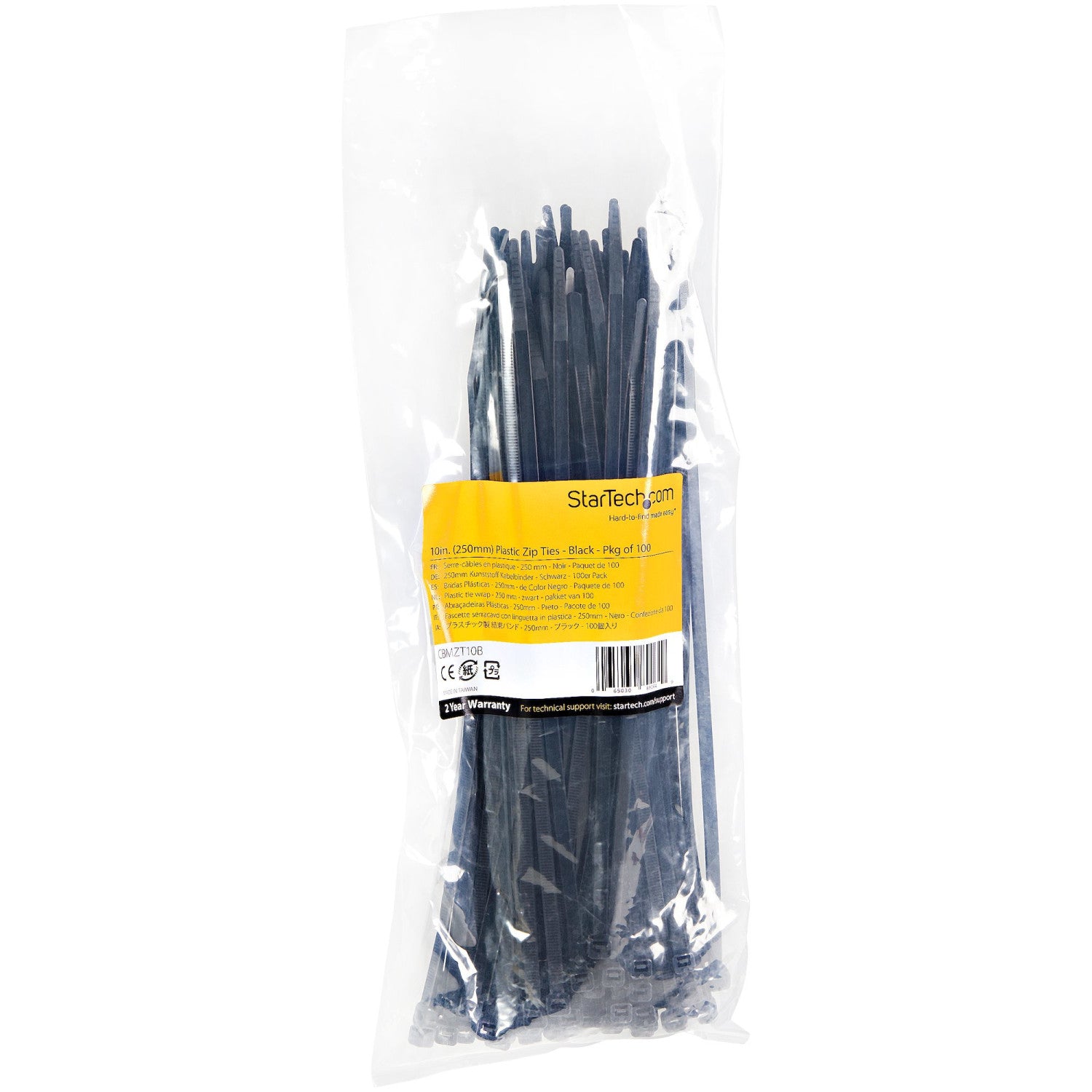 StarTech.com Fascette fermacavo riutilizzabili da 25 cm - 4 mm di larghezza, 55mm di diametro del fascio e resistenza alla trazione 22 kg, fascette in nylon autobloccanti, Omologati 94V-2/UL, 100 pezzi - nero