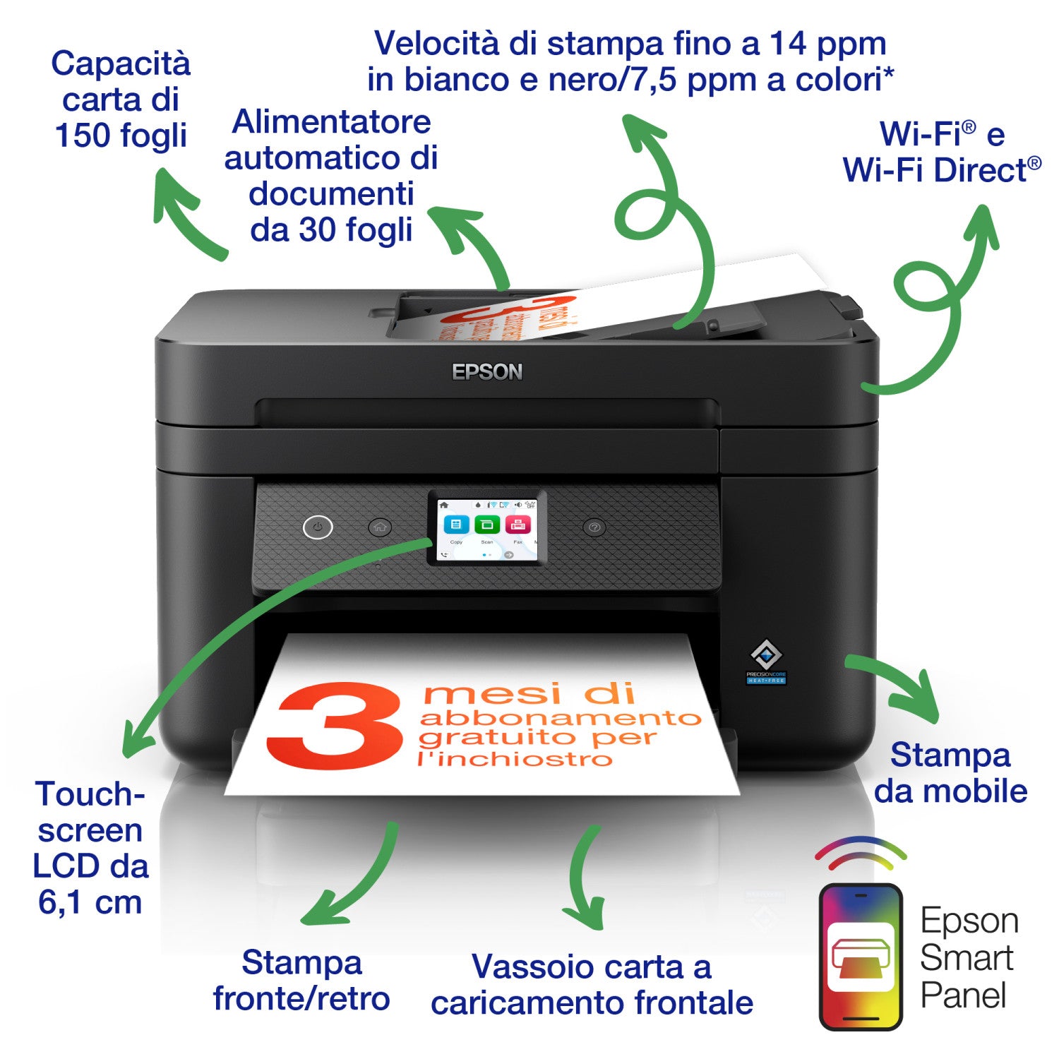 Epson Epson Workforce WF-2960DWF Stampante Multifunzione Wifi Nero