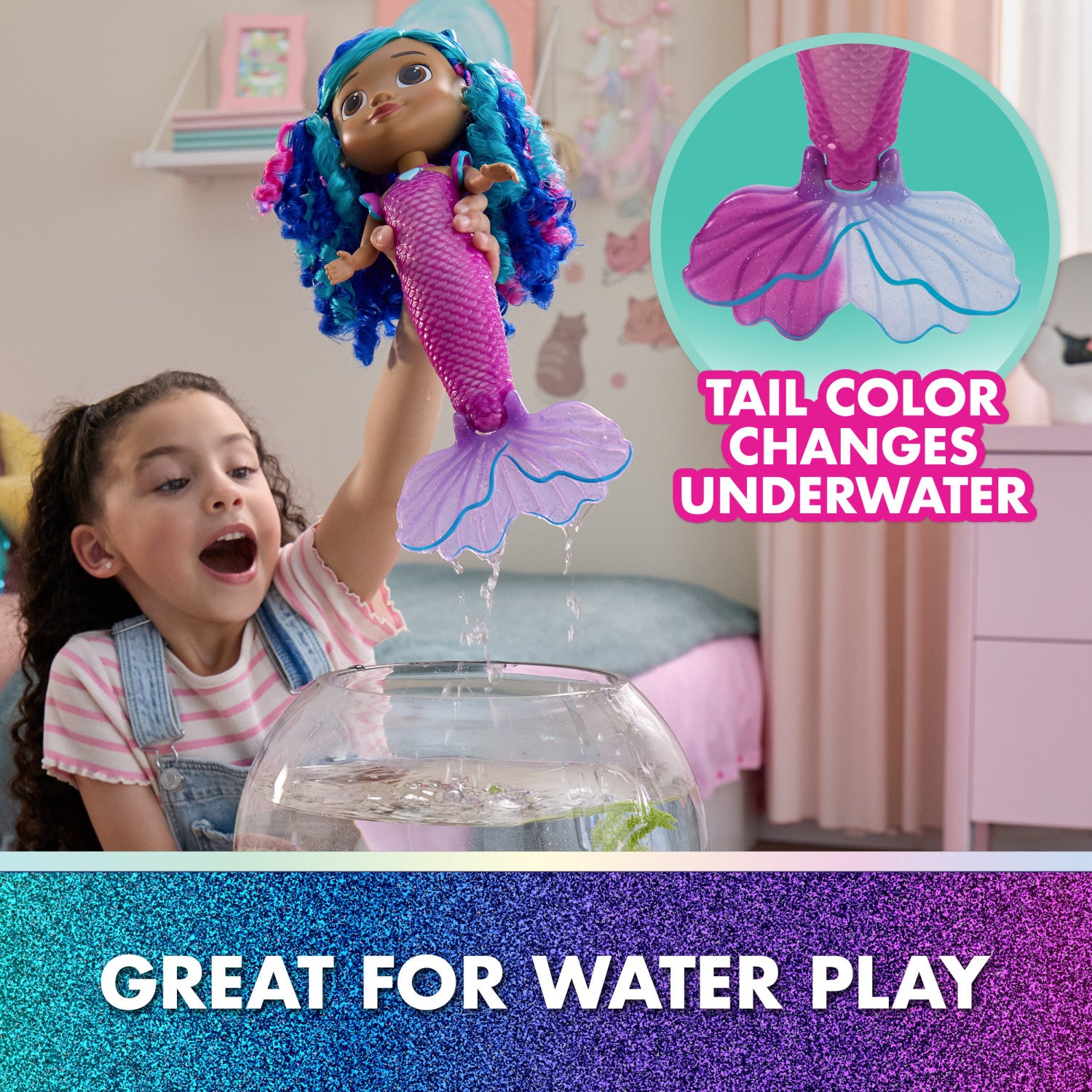 Gabby's Dollhouse The Movie Sirena Gabby che canta e si illumina, Bambola Sirena Impermeabile con Luci e Suoni Giocattolo per Bambine e Bambini dai 3 anni in su