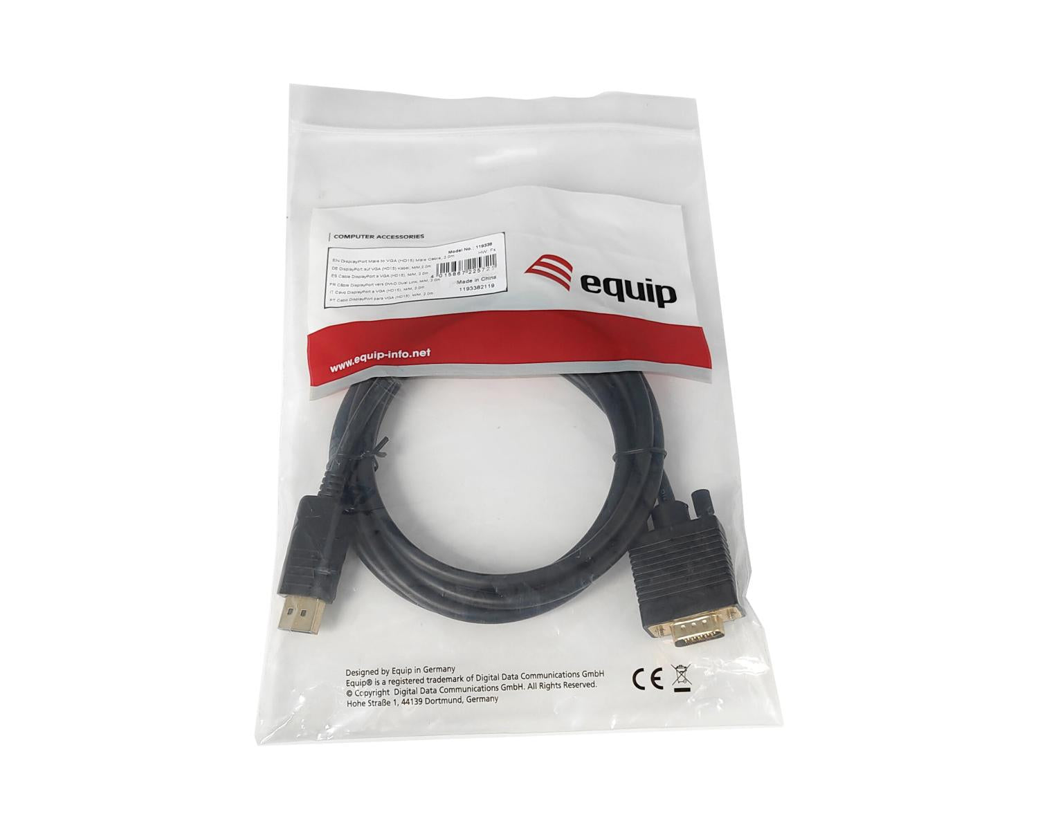 Equip 119338 cavo e adattatore video 2 m VGA (D-Sub) DisplayPort Nero