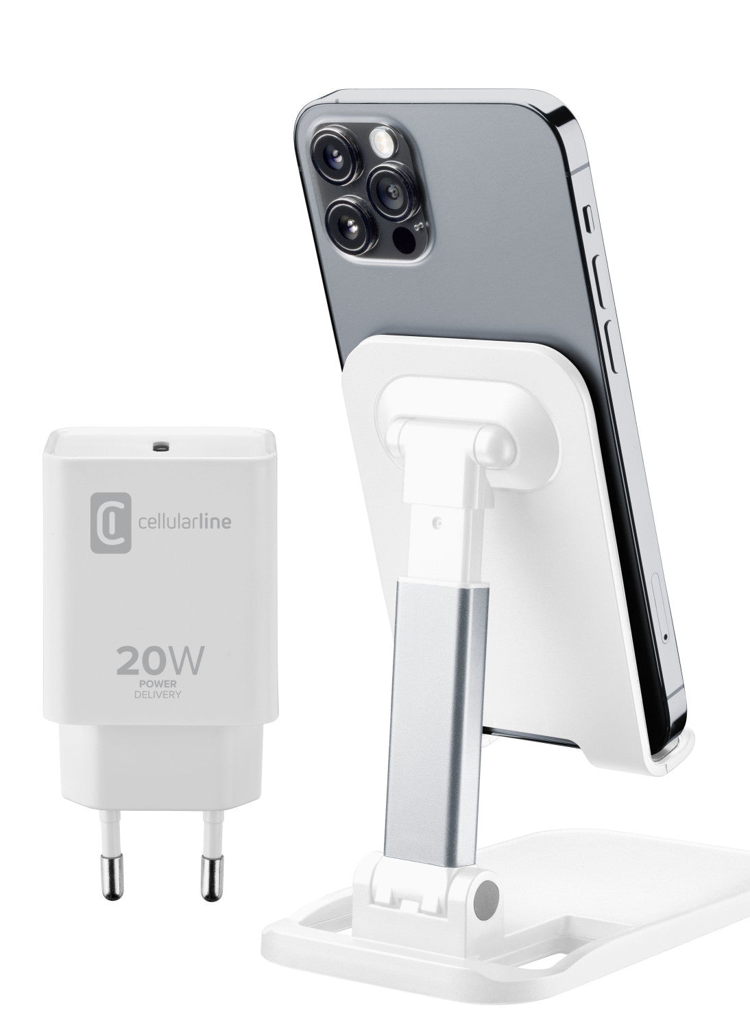 Cellularline Charge e Stand Kit - iPhone 8 or later Kit di accessori per iPhone, con funzione di ricarica e supporto.