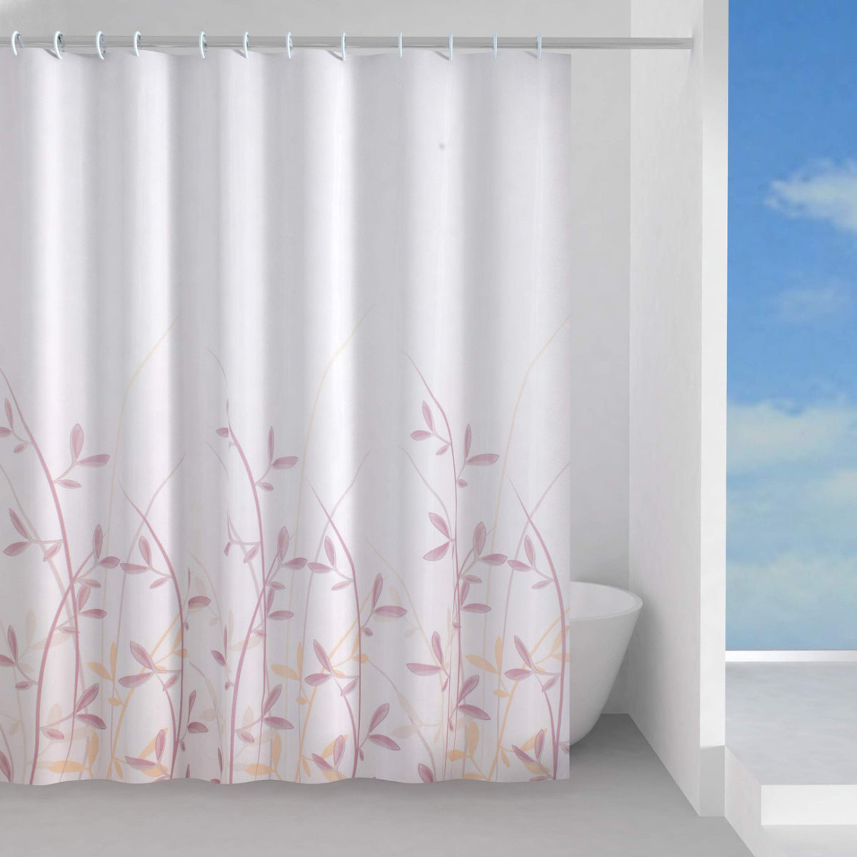 Gedy Flora Tenda da Doccia in Tessuto Poliestere Impermeabile 180x200 cm Rosa e Giallo