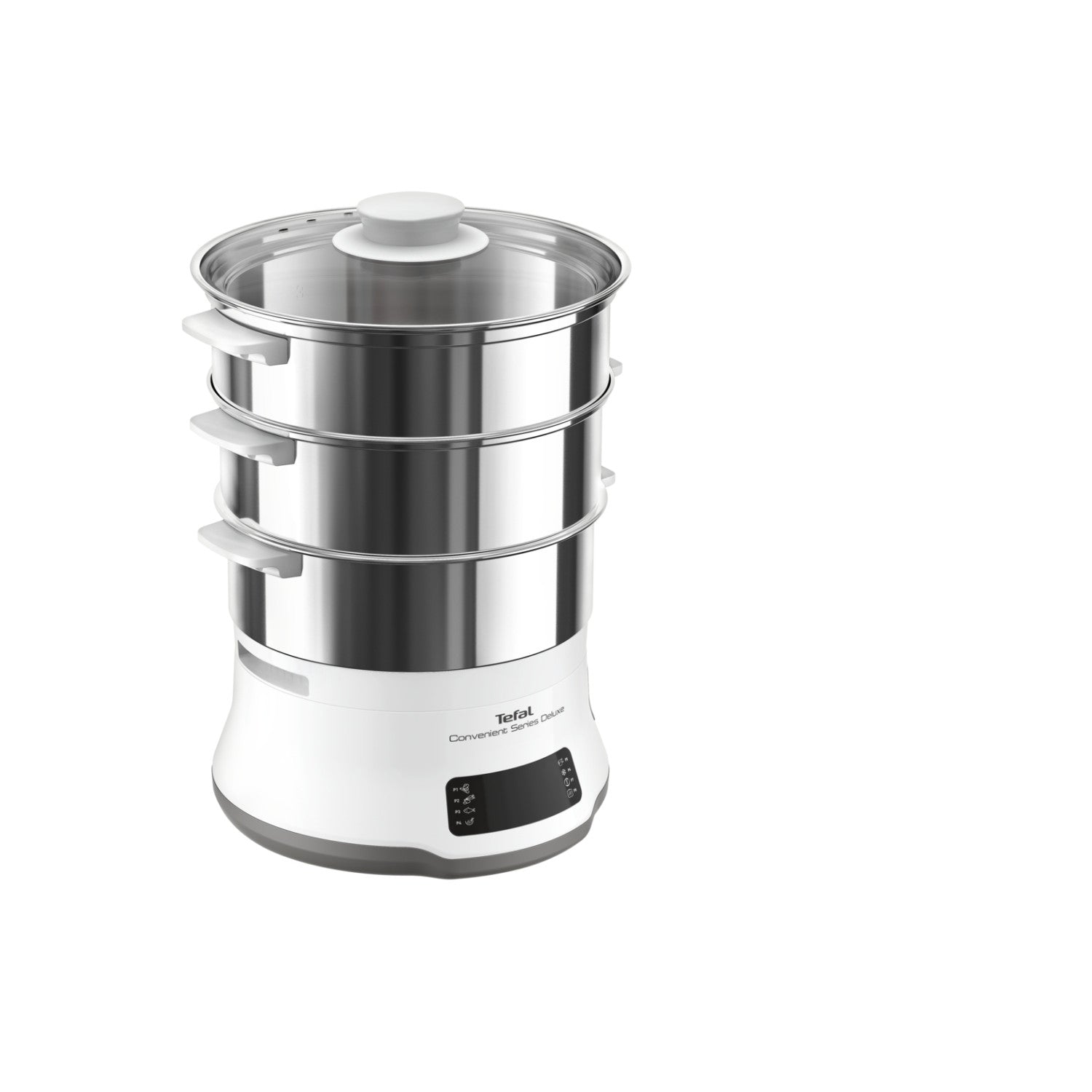 Tefal Convenient Series Deluxe VC502D pentola a vapore 3 cestelli Superficie piana 900 W Acciaio inox Bianco