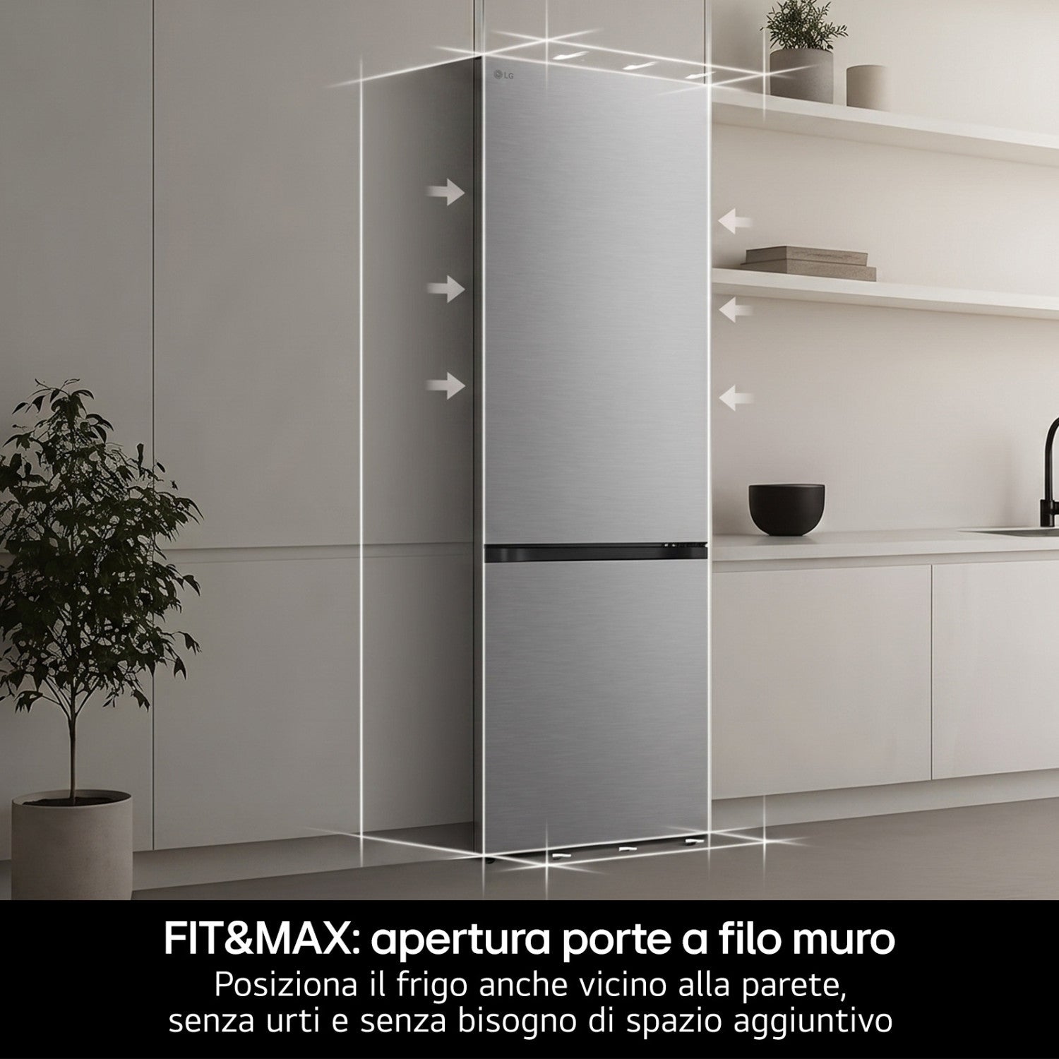 LG GBBSJ21DPY Frigorifero combinato Fit&Max 60cm, Classe D, 375L, AI Inverter, Prime Silver