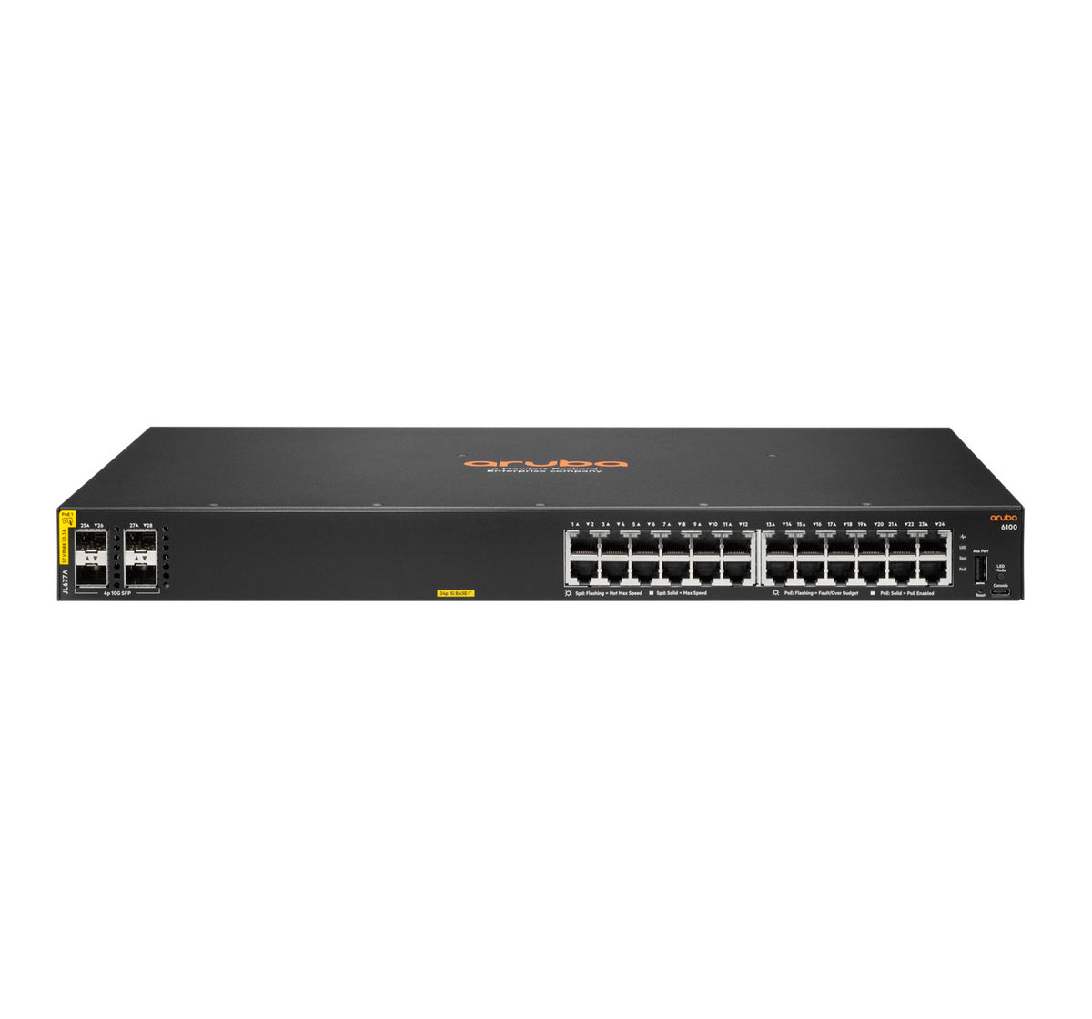 Aruba 6100 24G Class4 PoE 4SFP 370W Gestito L3 Gigabit Ethernet (10/100/1000) Supporto Power over Ethernet (PoE) 1U Nero