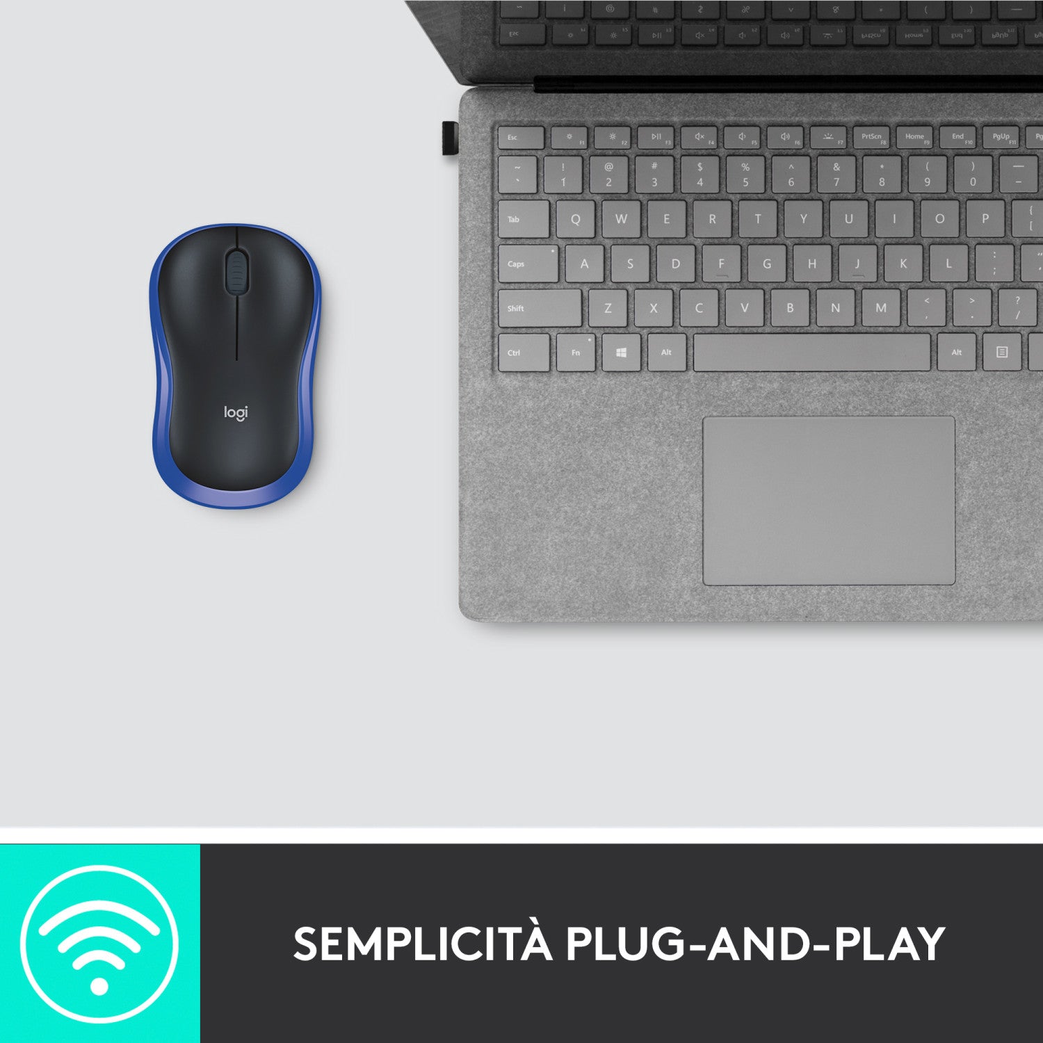 Mouse Logitech M185 Wireless 2,4 GHz con Mini Ricevitore USB 1000 DPI Ambidestro Nero Blu