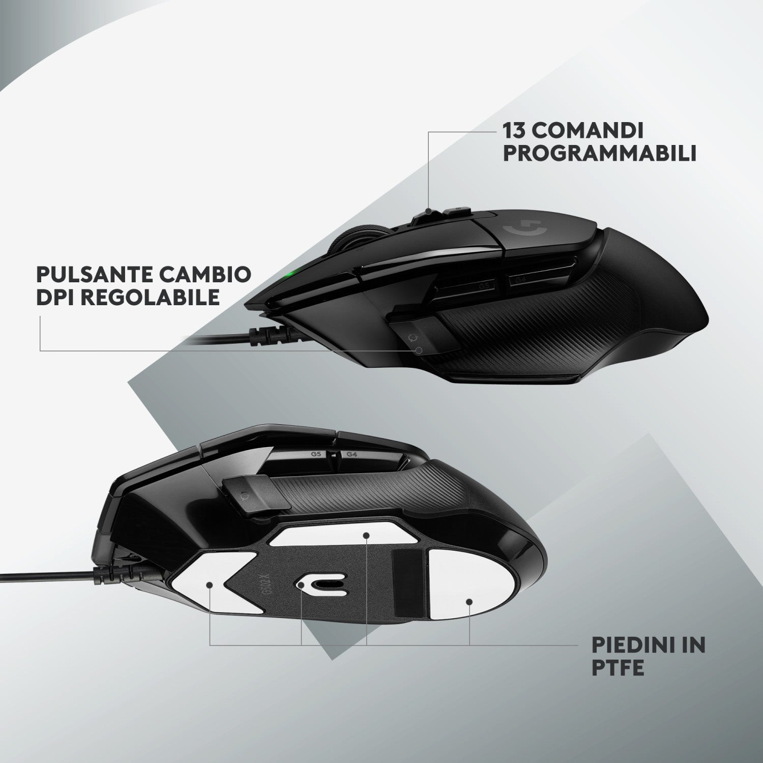 Logitech G G502 X Mouse Mano Destra USB Tipo A Ottico 25600 DPI Nero