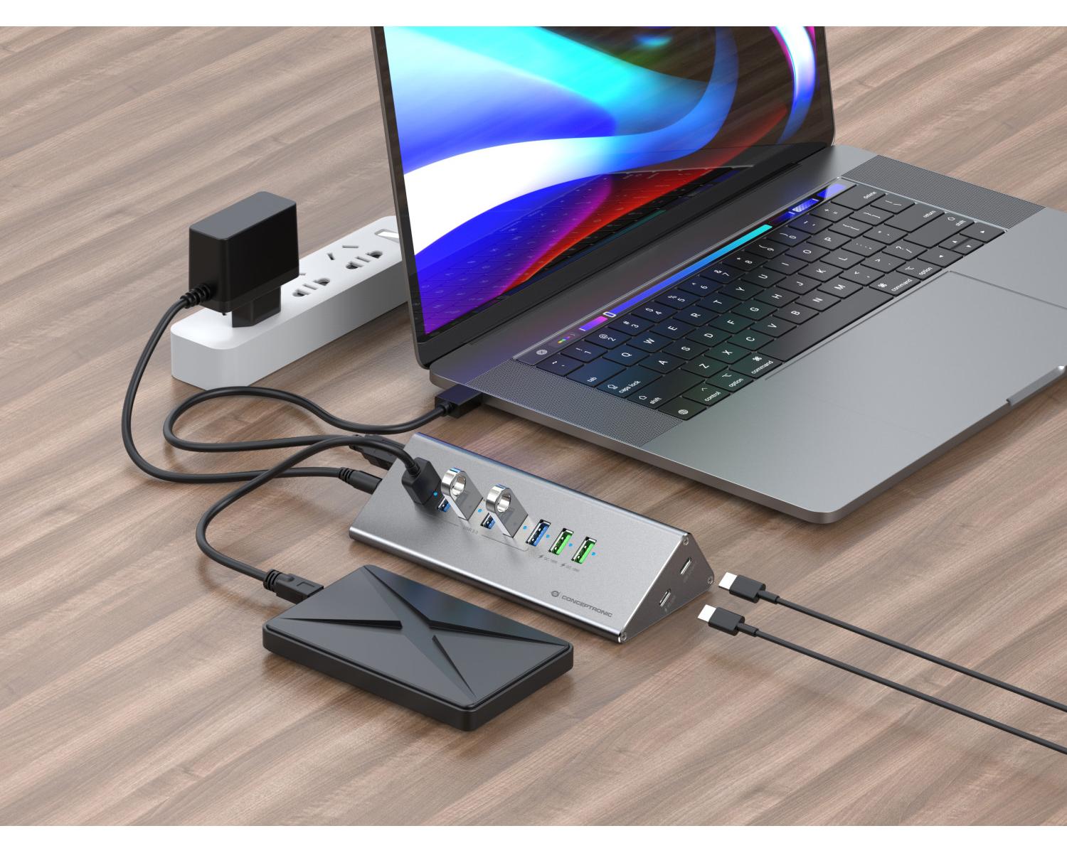 Conceptronic HUBBIES18G hub di interfaccia USB 3.2 Gen 1 (3.1 Gen 1) Type-B 5000 Mbit/s Grigio