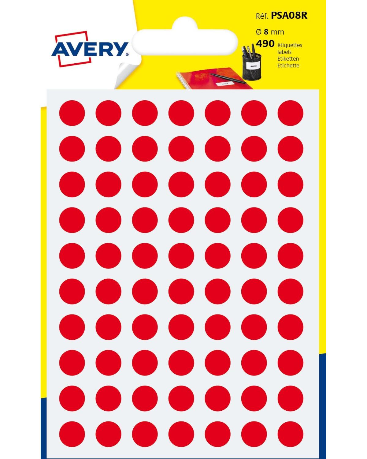 Avery PSA08R etichetta autoadesiva Cerchio Permanente Rosso 420 pz
