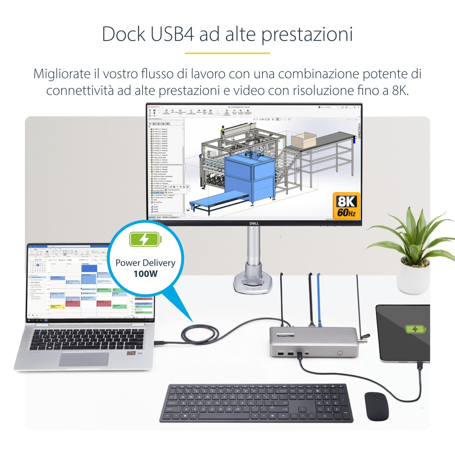 StarTech.com Docking station USB4, USB-C 40Gbps, doppio video HDMI, fino a 2x 4K 60Hz 4:4:4 (RGB) o 2x 4K 120Hz 4:2:2, dock multi monitor, 6x USB, 2,5GbE, 100W PD
