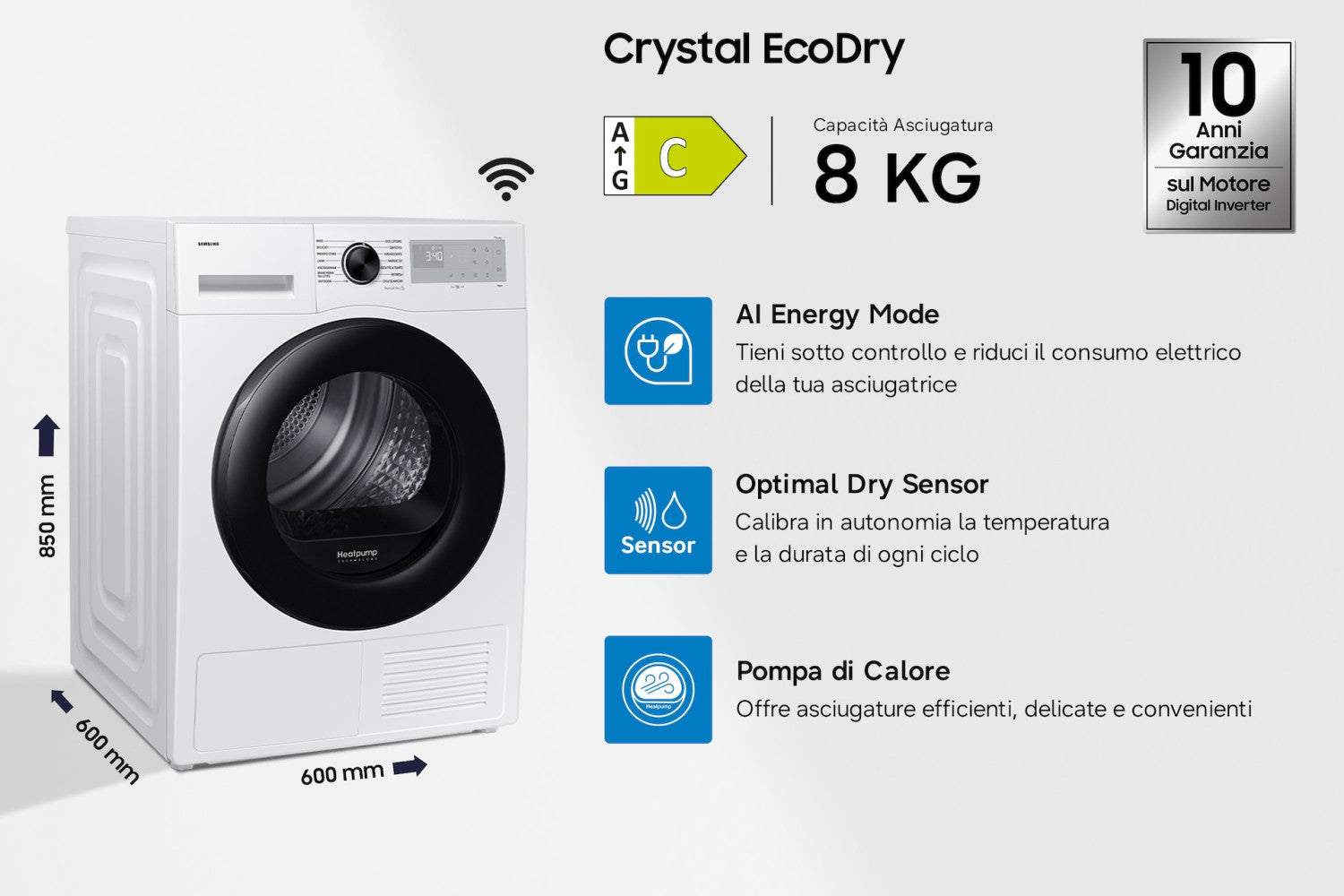 Samsung Asciugatrice Crystal EcoDry 8 Kg DV80DG52B0AHET