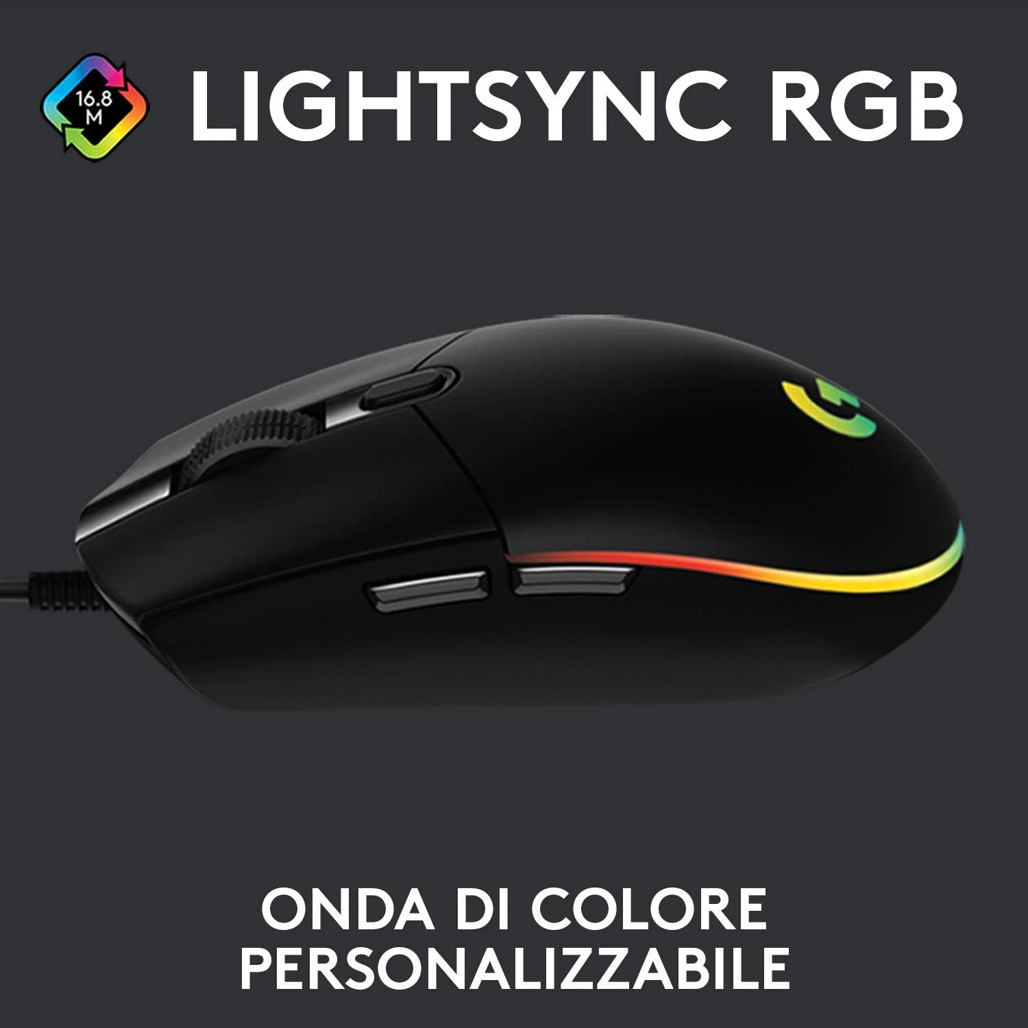 Logitech G G203 Lightsync Mouse USB Tipo A 8000 DPI Nero