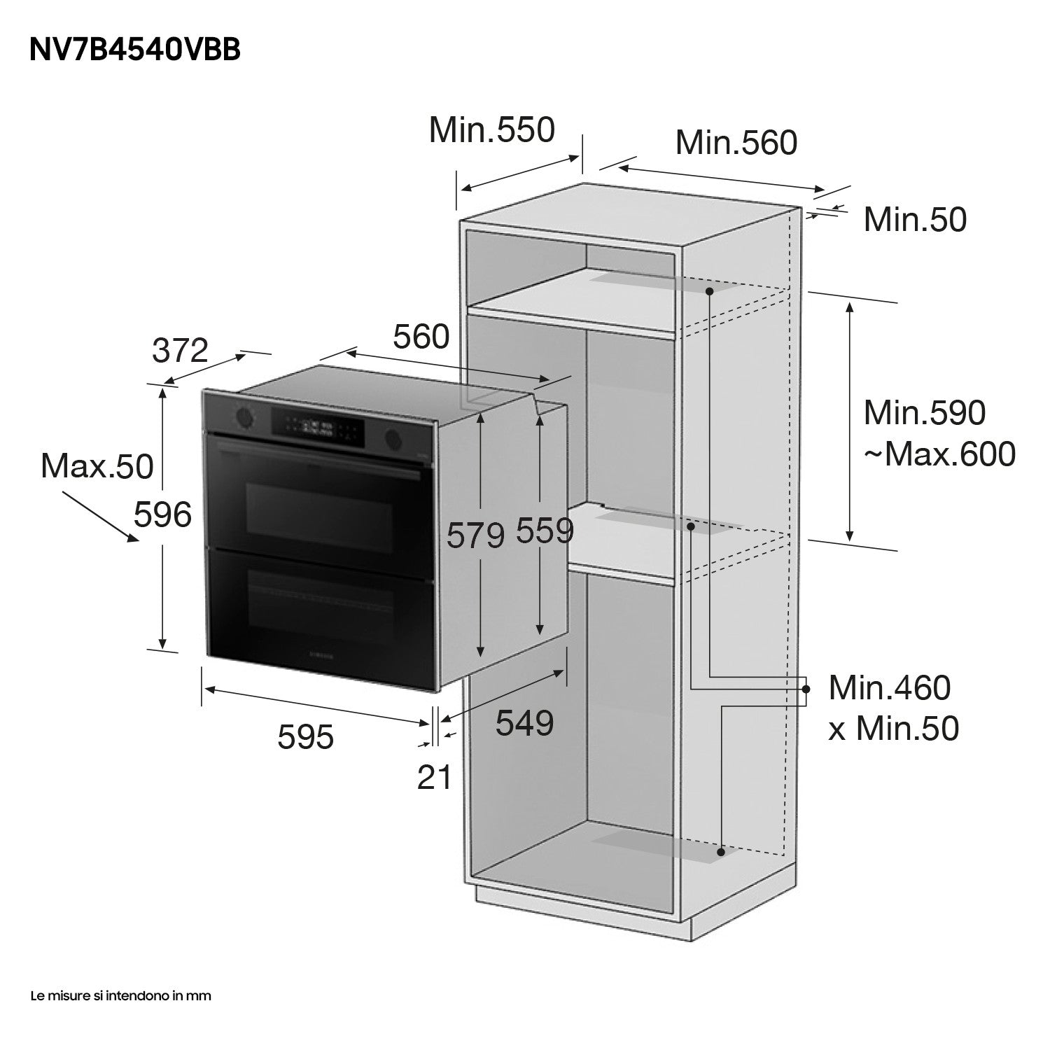 Samsung NV7B4540VBB Forno ad Incasso Dualck Flex Vapore 76 L Classe A Nero