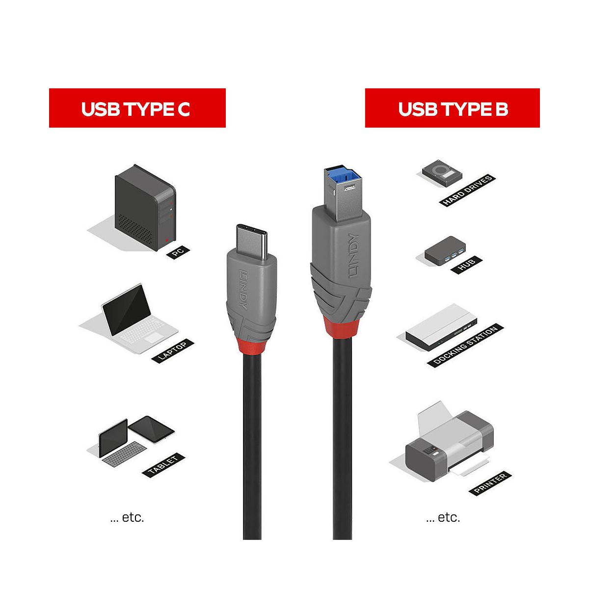 Lindy 36665 cavo USB USB 3.2 Gen 1 (3.1 Gen 1) 0,5 m USB C USB B Nero