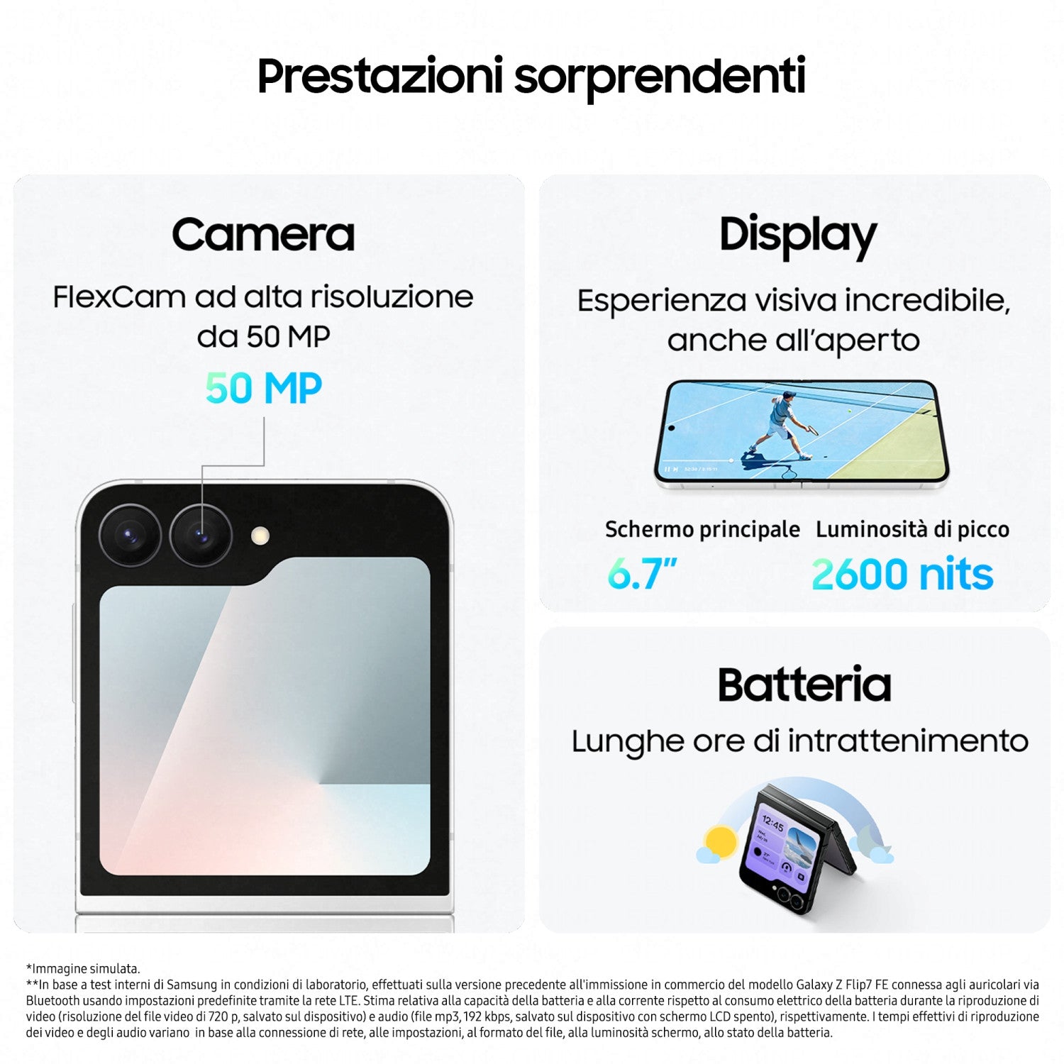 Samsung Galaxy Z Flip7 FE Smartphone AI, RAM 8GB, 128GB, Display 3,4pollici Super AMOLED/6,7pollici Dynamic AMOLED 2X, Fotocamera 50MP, Black