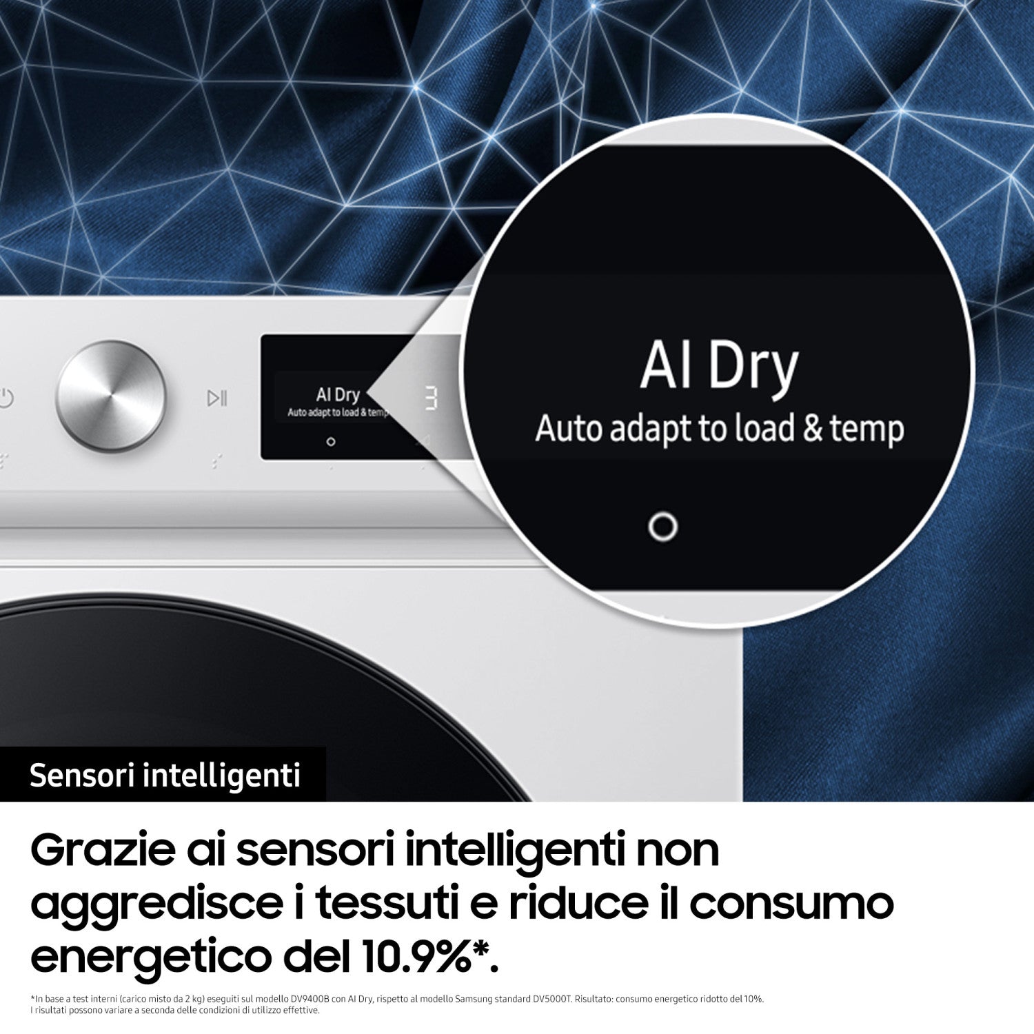 Asciugatrice Samsung BESPOKE AI DV90BB7445GE QuickDry Libera Installazione 9Kg Classe A Bianco