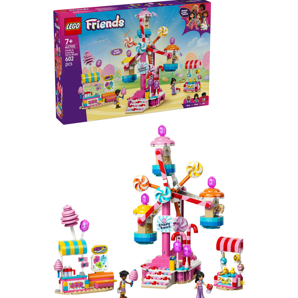 LEGO Friends 42700 Ruota Panoramica Dolci e Cupcake, Set da Costruzione con Giostra Luna Park, 3 Mini Bamboline, 602 Pezzi, Regalo Bambini 7