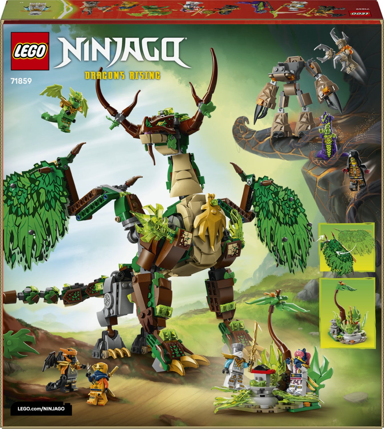 LEGO Ninjago Drago Della Vita 71859 - Action Figure Drago Verde, Mini Mech, 8 Minifigure, 1050 Pezzi, 8 Anni