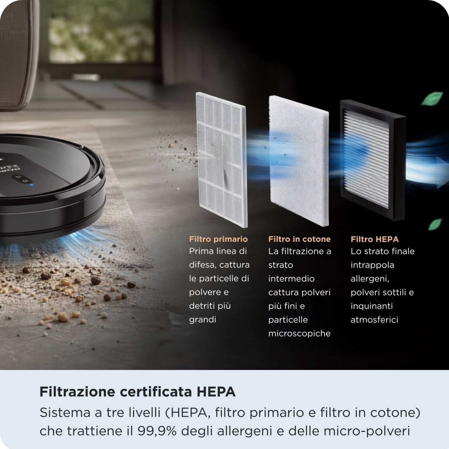 Ariete 2719 Robot Aspirapolvere Lavapavimenti X-Clean 3 in 1, Spazza, aspira e lava, Silenzioso, Wi fi integrato, Mappatura intelligente, navigazione giroscopica, Controllo Smart