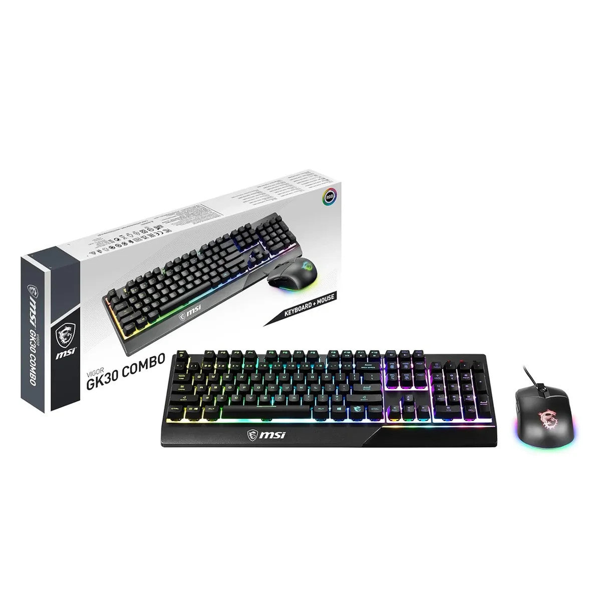 MSI Tastiera Mouse Gaming Vigor GK30 Combo - Switch Semi-Meccanici RGB Clutch GM11, Layout QWERTY Italiano, USB