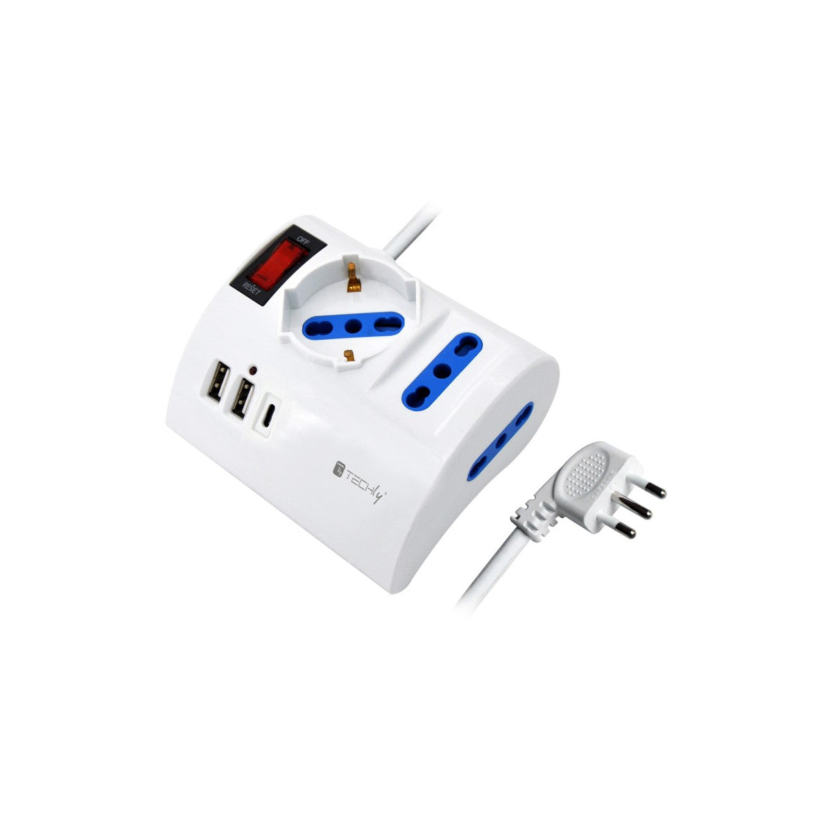 Techly Multipresa da Tavolo 3 Posti con 2 Porte USB-A e 1 Porta USB-C QC3.0