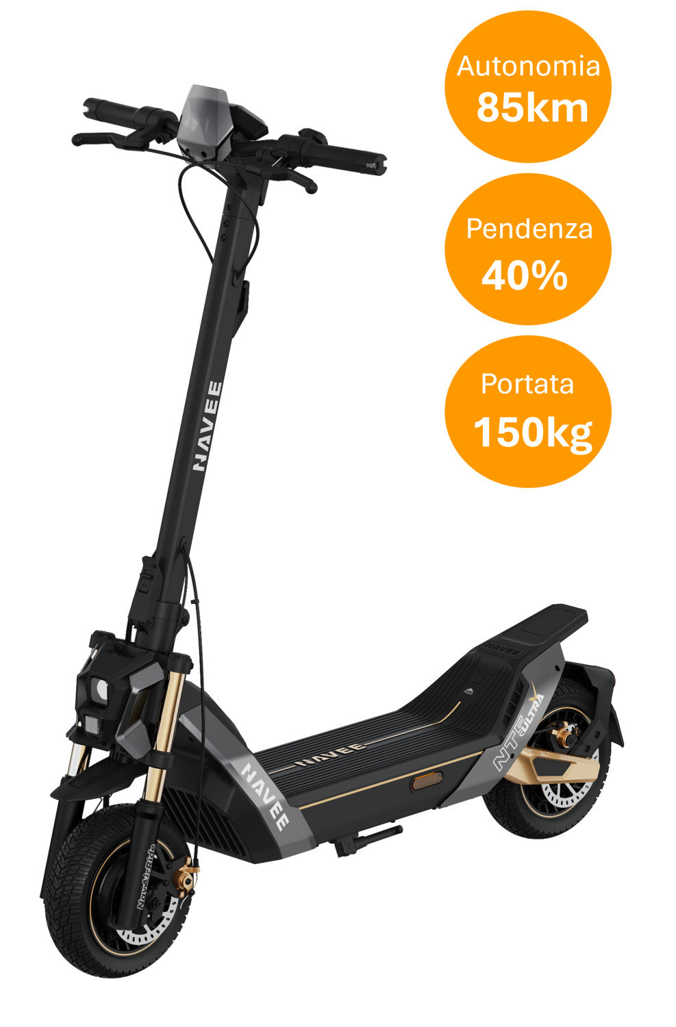 NAVEE NT5 ULTRA X Monopattino elttrico, Potenza max 1200W*2, Autonomia 85km, IPX6, Portata max 150kg, Pendenza max 40%, Frenata tripla