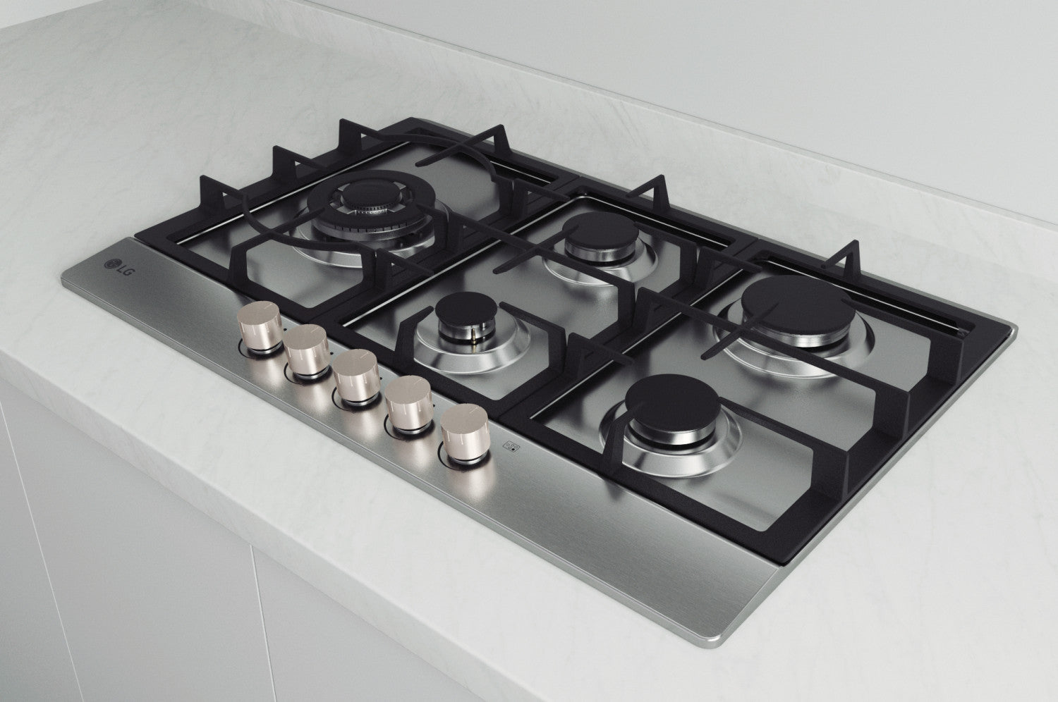 LG CBGZ3016S Piano cottura a gas 75cm, 11,5kW, 5 bruciatori, Griglie in ghisa, Piatto inox