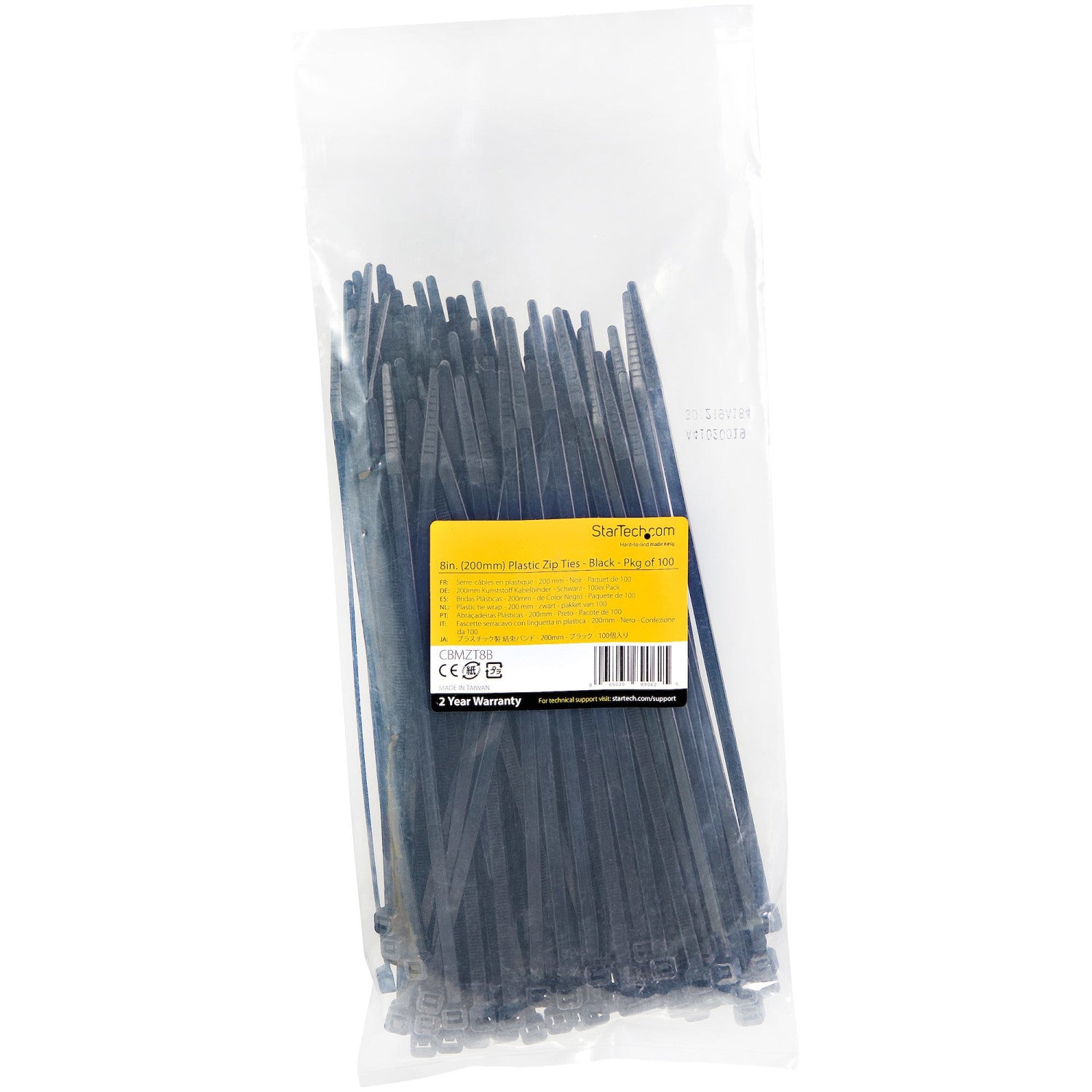 StarTech.com Fascette fermacavo riutilizzabili da 20 cm - 4 mm di larghezza, 55mm di diametro del fascio e resistenza alla trazione 22 kg, fascette in nylon autobloccanti, Omologati 94V-2/UL, 100 pezzi - nero