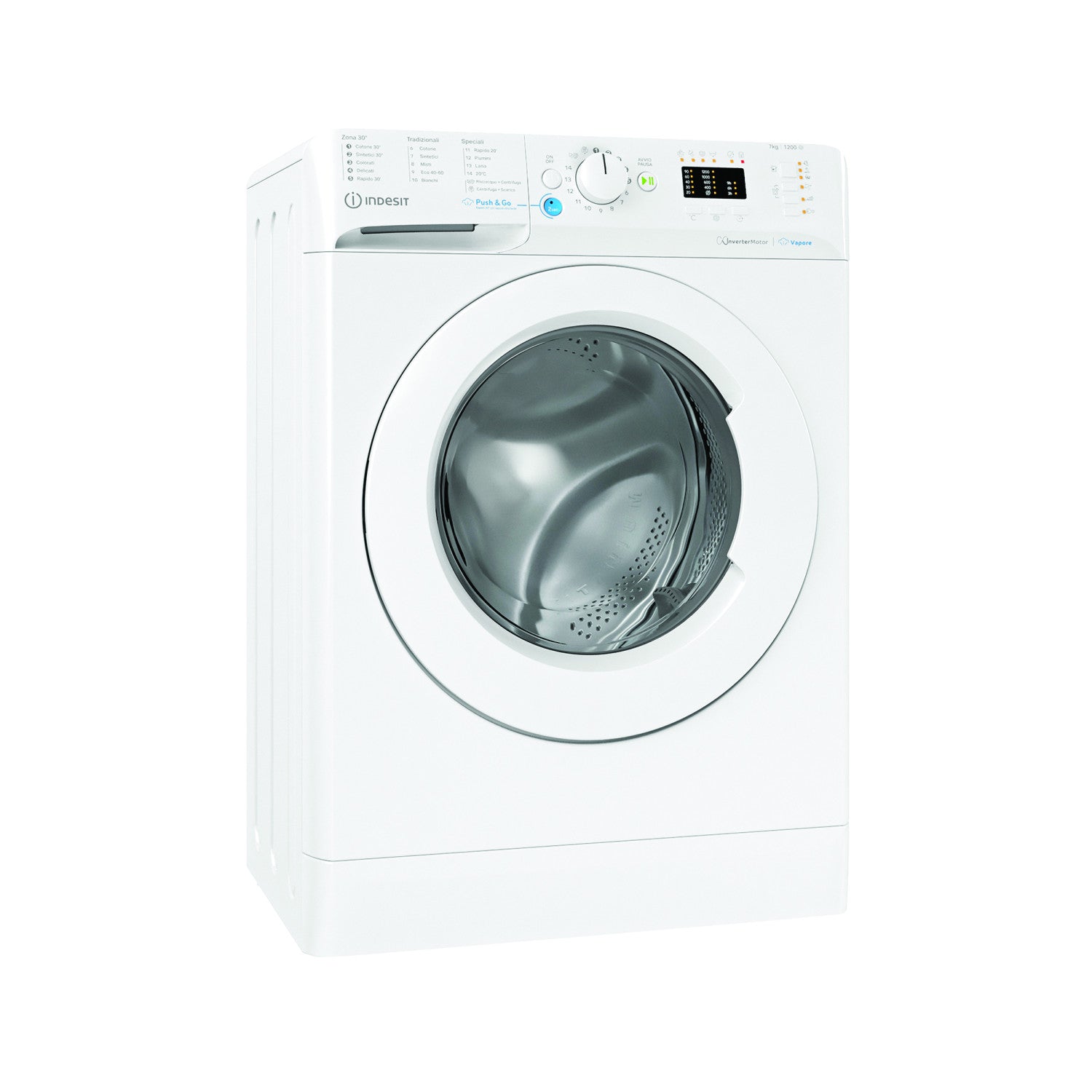 Indesit BWSA 7126X WV IT, 7kg, classe A, Bianco, Inverter, 1200 giri, Display LED, vapore, porta bianca Made in Italy