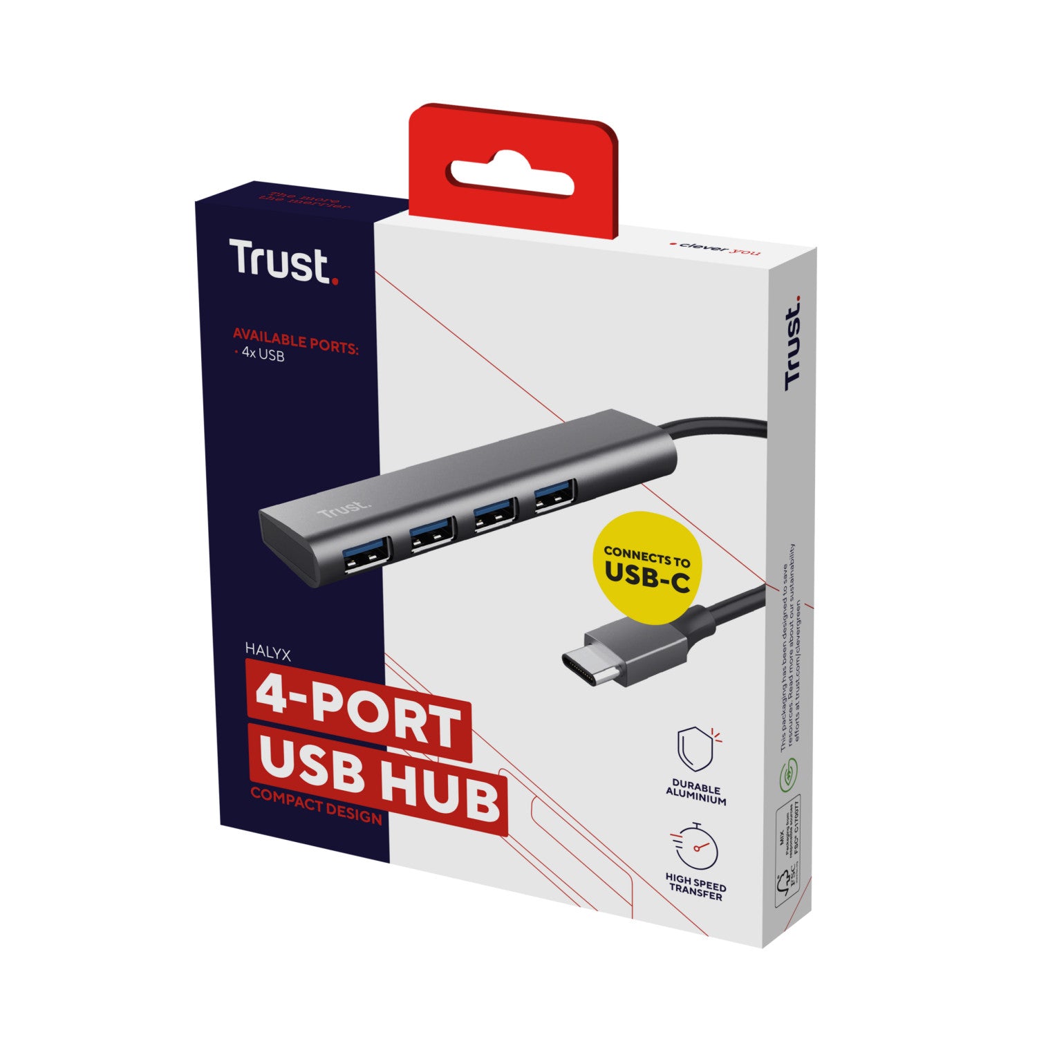 Trust Halyx Hub da USB-C a USB-A 3.2 Gen1 4 porte - Grigio Venduto come Grado B 8713439249484