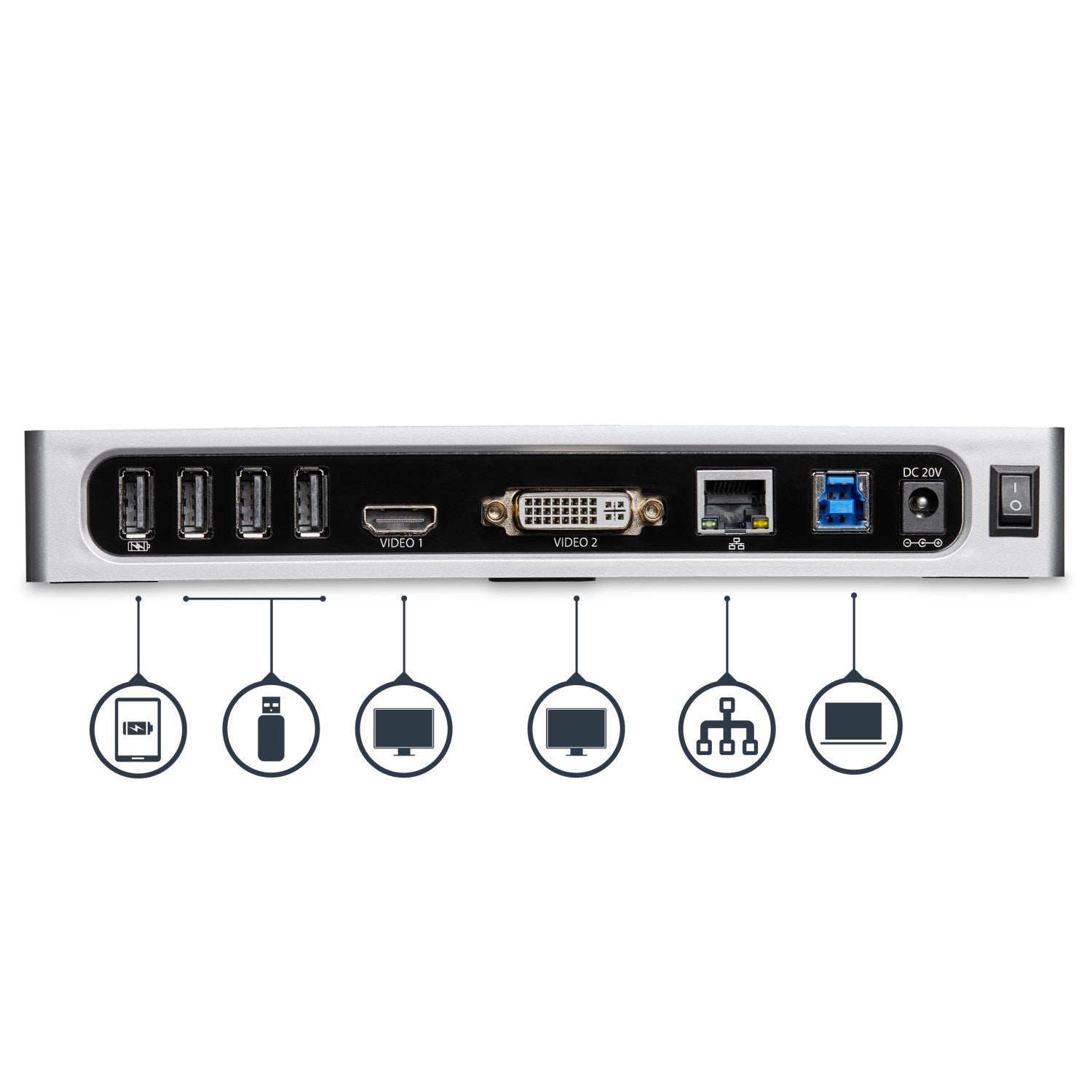 StarTech.com Docking Station USB 3.0 - Laptop Dock per doppio monitor con HDMI e DVI/VGA Video - Hub a 6 porte USB 3.1 Gen 1 5Gbps, GbE, Audio - Dock Universale Type-A - Windows Mac
