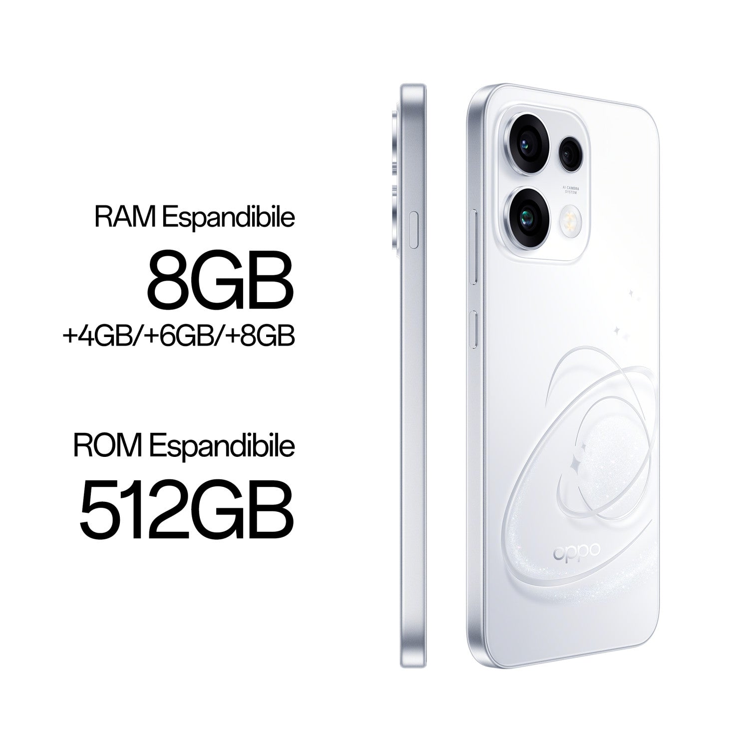 OPPO Reno15 FS 5G AI Smartphone, Tripla fotocamera 50 8 50MP, Selfie 50MP, Display 6.57 120HZ AMOLED FHD , 6500mAh, RAM 8GB(Esp2GB/4GB/8GB) ROM 512GB Versione Italia , Pop White
