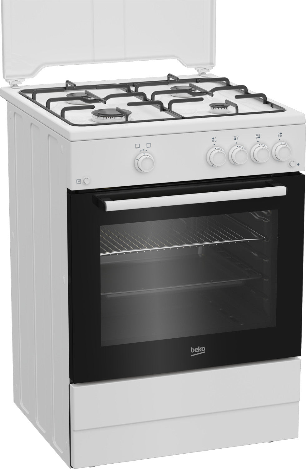 Beko Cucina Forno a Gas,coperchio in metallo, ventilazione tangenziale, Classe A, Bianco