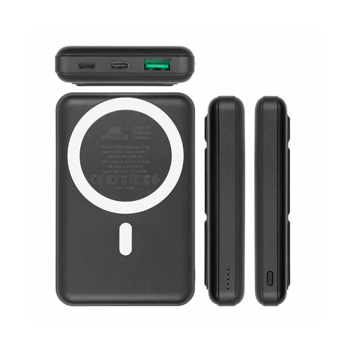 Rivacase VA2604 batteria portatile Polimeri di litio (LiPo) 10000 mAh Carica wireless Nero