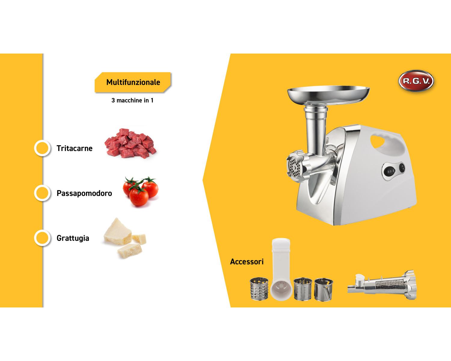 Rgv Duetto Plus Tritacarne Passapomodoro Grattugia 500 W Bianco Acciaio
