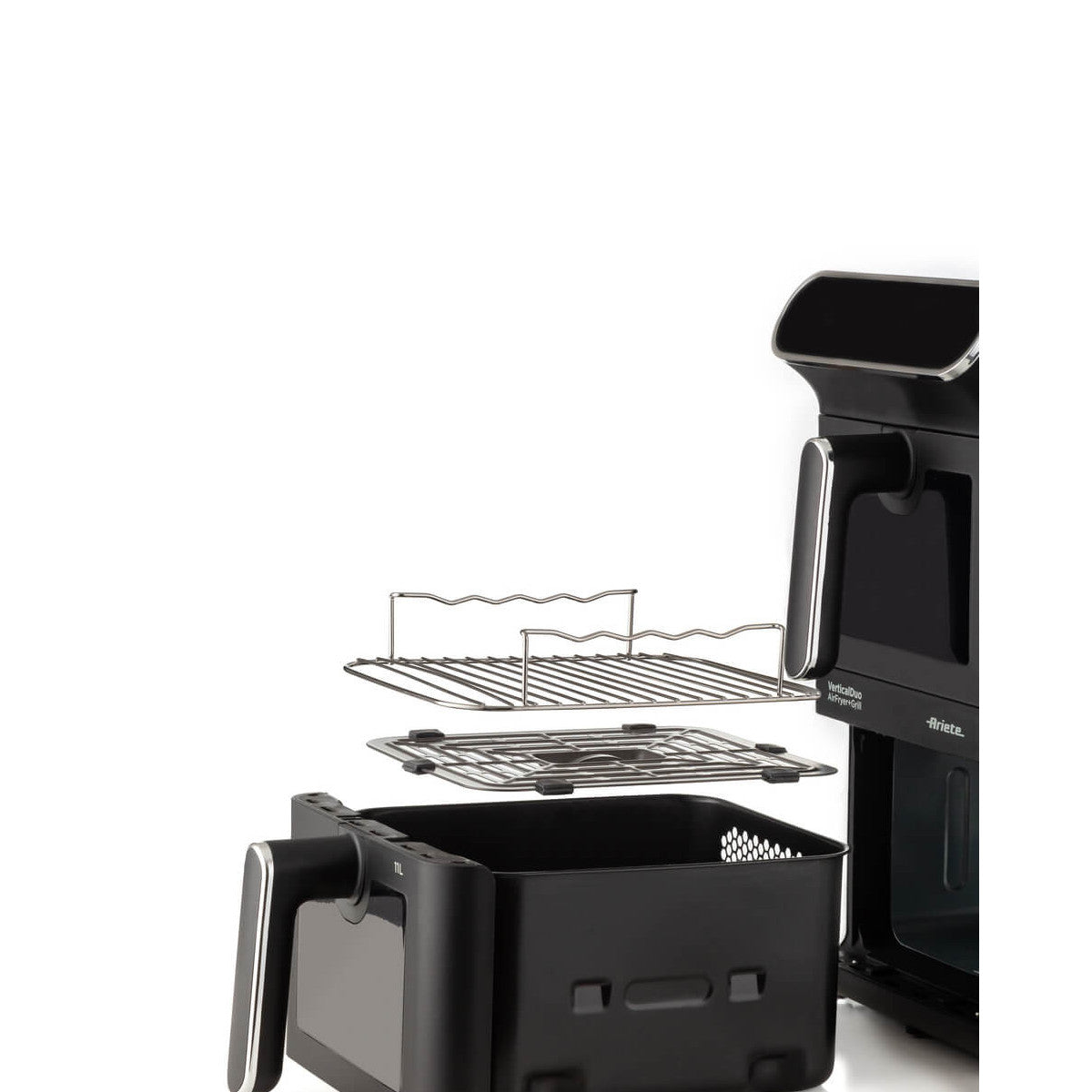 Ariete 4640 Air Fryer Vertical Duo - Friggitrice Ad Aria Doppia Verticale, 11L, 2460W, 6 Programmi, Funzioni Sync E Dual, Fino A 200 C, Nera