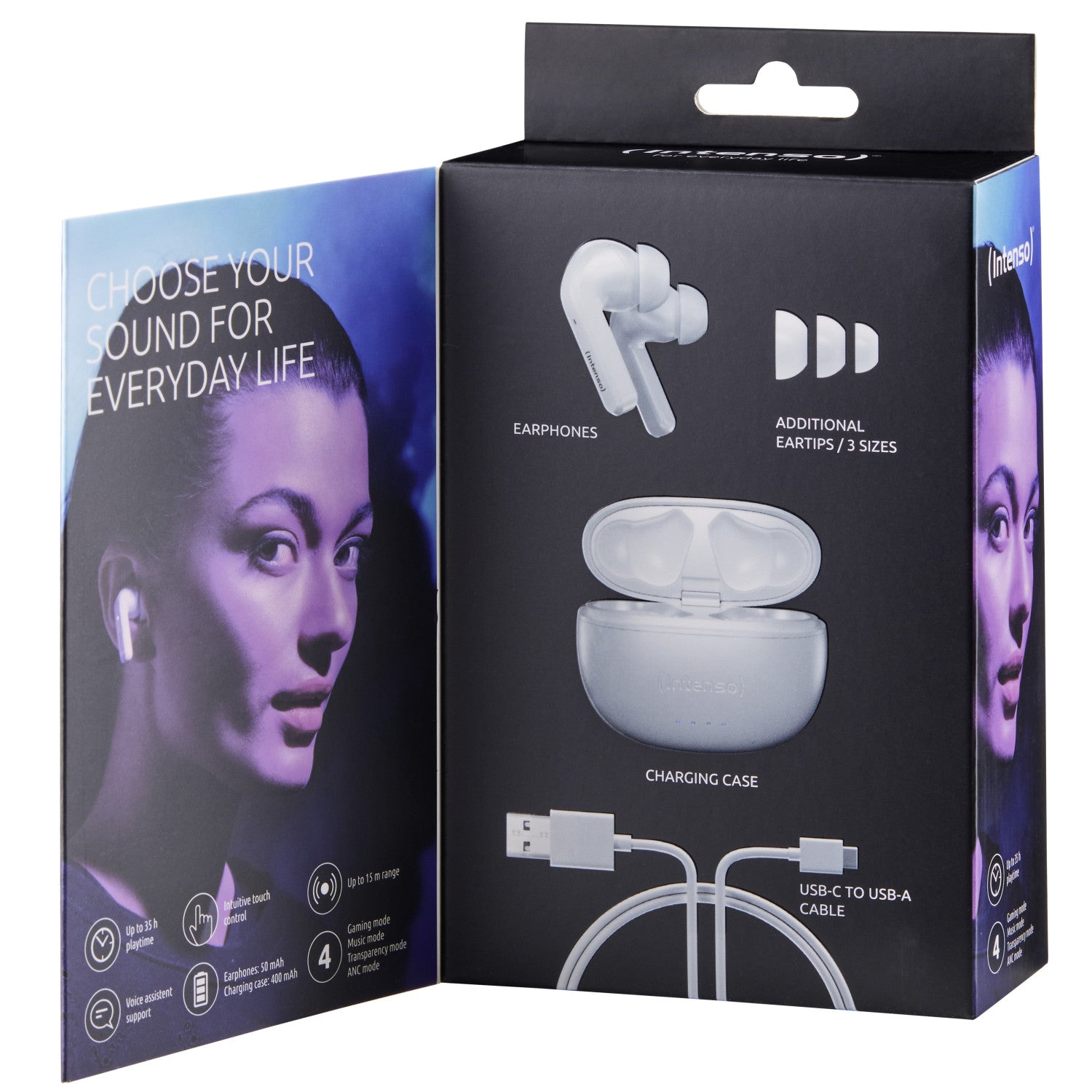 Cuffie Intenso T302A White Buds True Wireless Stereo In-ear Chiamate Musica Sport Tutti i giorni USB tipo-C Bluetooth Bianco
