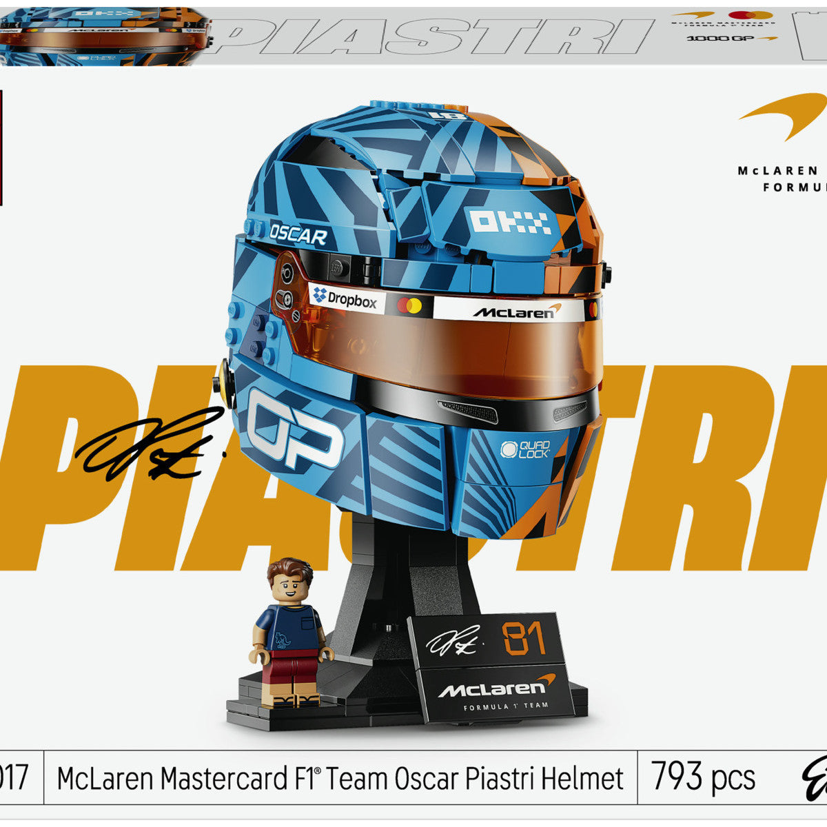 LEGO Editions 43017 Casco Di Oscar Piastri McLaren Mastercard F1 Team, Gadget F1 Con Minifigure Da Collezione, Regalo Da 14