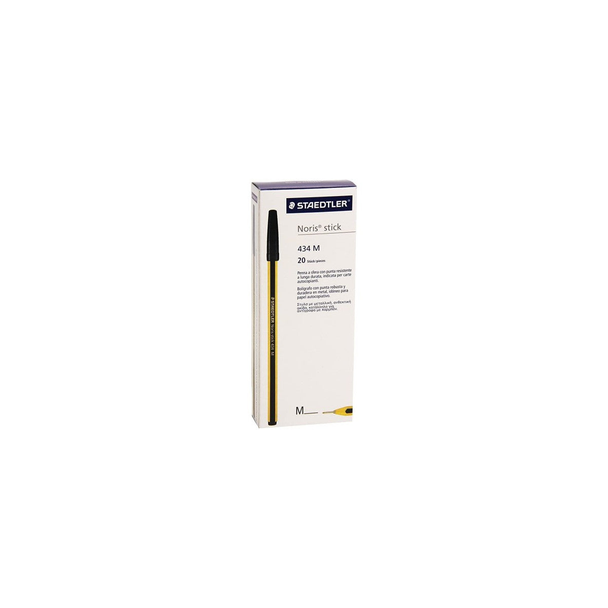 Staedtler Penna A Sfera Noris Stick 434 M Nera Punta 1 Mm Confezione Da 20