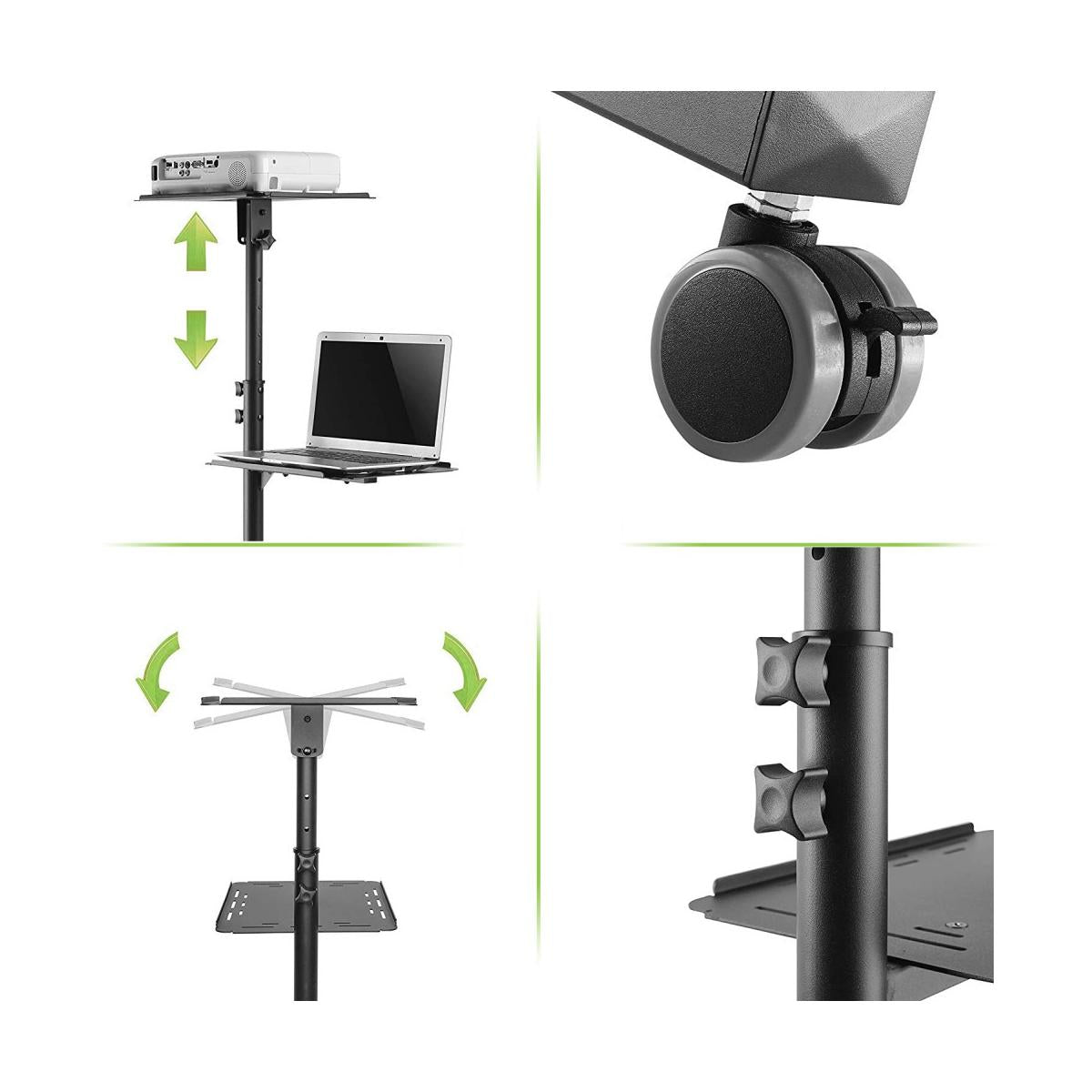 Techly ICA TB TPM 10 supporto per laptop Carrello per Proiettore Notebook Regolabile con Mensola Nero