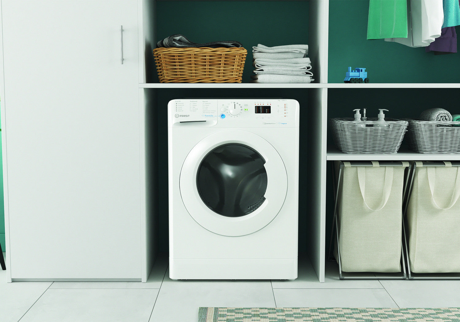 Indesit BWSA 7126X WV IT, 7kg, classe A, Bianco, Inverter, 1200 giri, Display LED, vapore, porta bianca Made in Italy