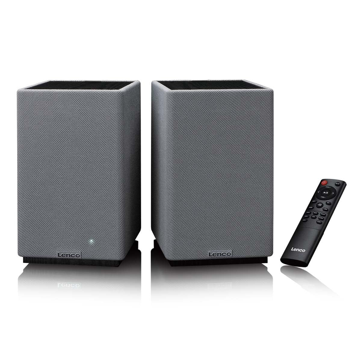 Lenco SPB-240BKGY Coppia Altoparlanti Stereo Hi-Fi Bluetooth 5.3 - 2x40W RMS - Amplificatore Classe D - DSP - RCA - Ottico - USB - Telecomando - Grigio/Nero