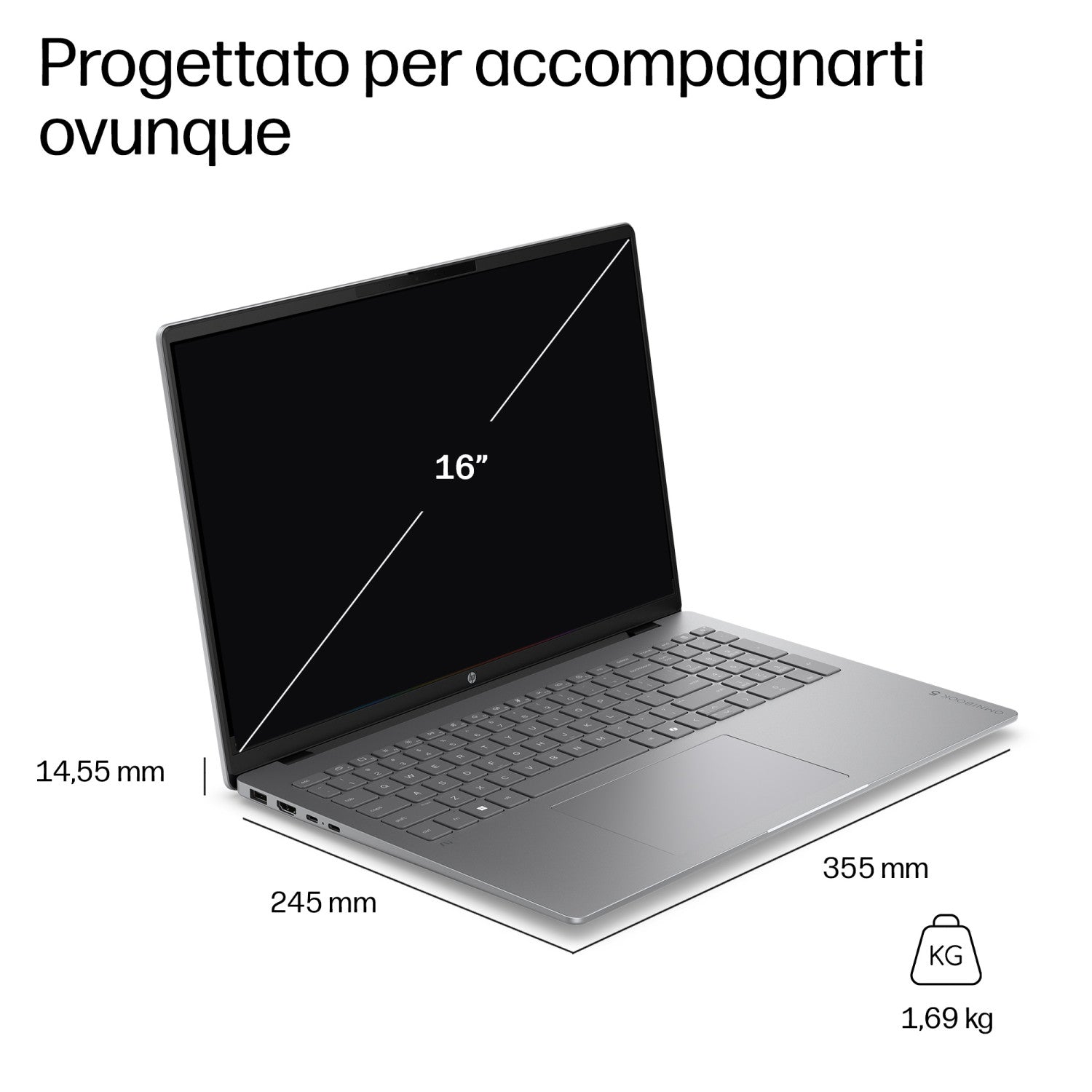 HP E0BL1EA laptop Copilot+ PC AMD Ryzen AI 7 445 Computer portatile 40,6 cm (16") 2K 16 GB LPDDR5x-SDRAM 1 TB SSD Wi-Fi 6 (802.11ax) Windows 11 Home Argento