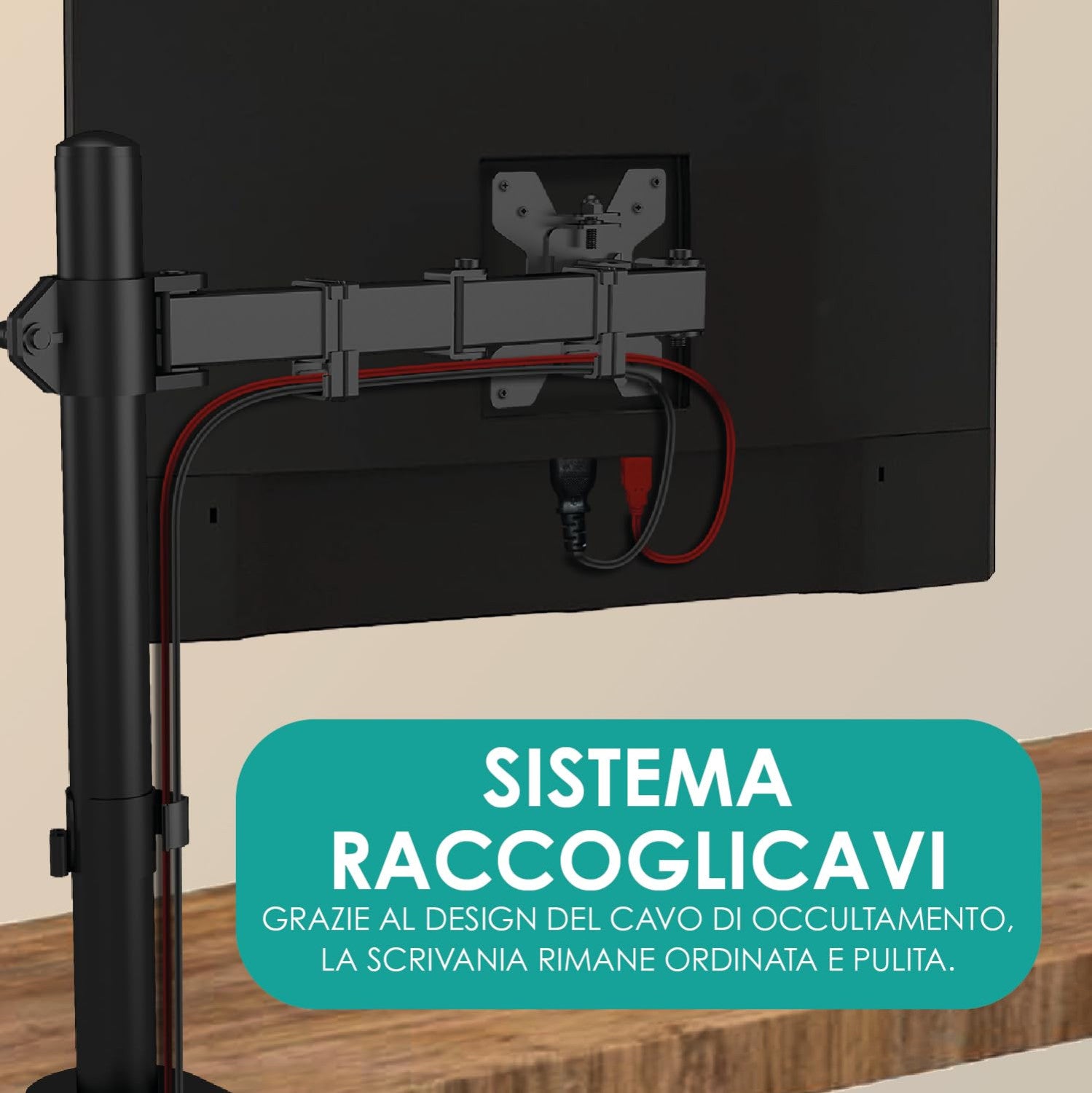 Overmust Braccio Singolo Per Monitor 13-32", Regolabile In Altezza 410mm, Capacità 10 Kg, Estensione 460mm, Vesa 75x75/100x100, Nero