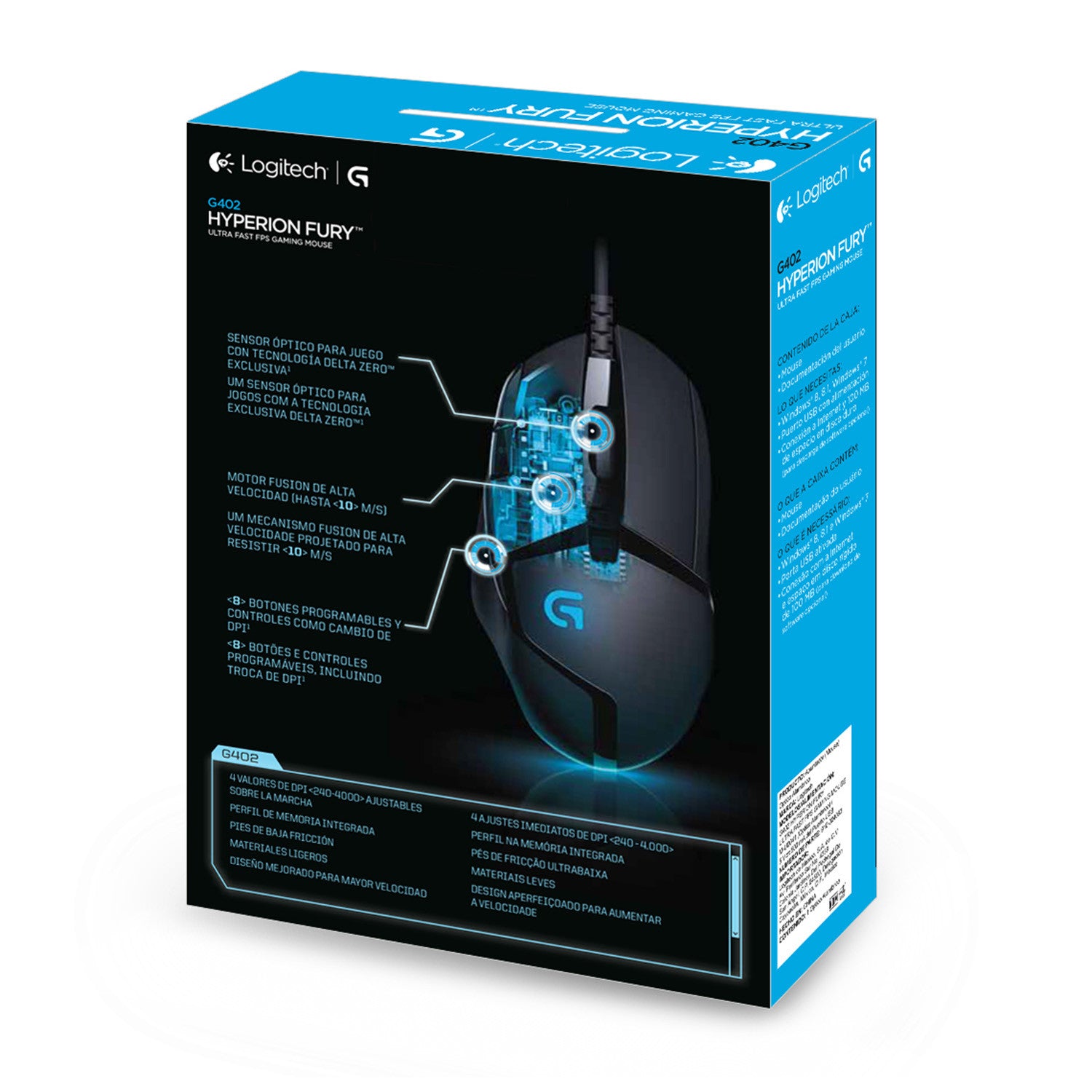 Logitech G G402 Hyperion Fury Mouse Mano Destra USB tipo A 4000 DPI